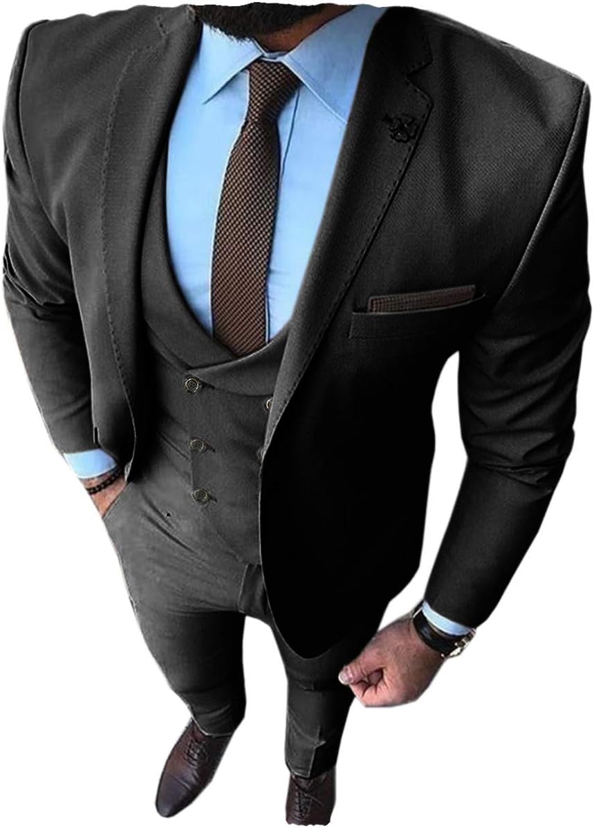 Men's Prom Tuxedos Fashion Double Breasted Suit Slim Fit 3 Piece Notch Lapel Wedding Groomsmen (Blazer+Vest+Pants)