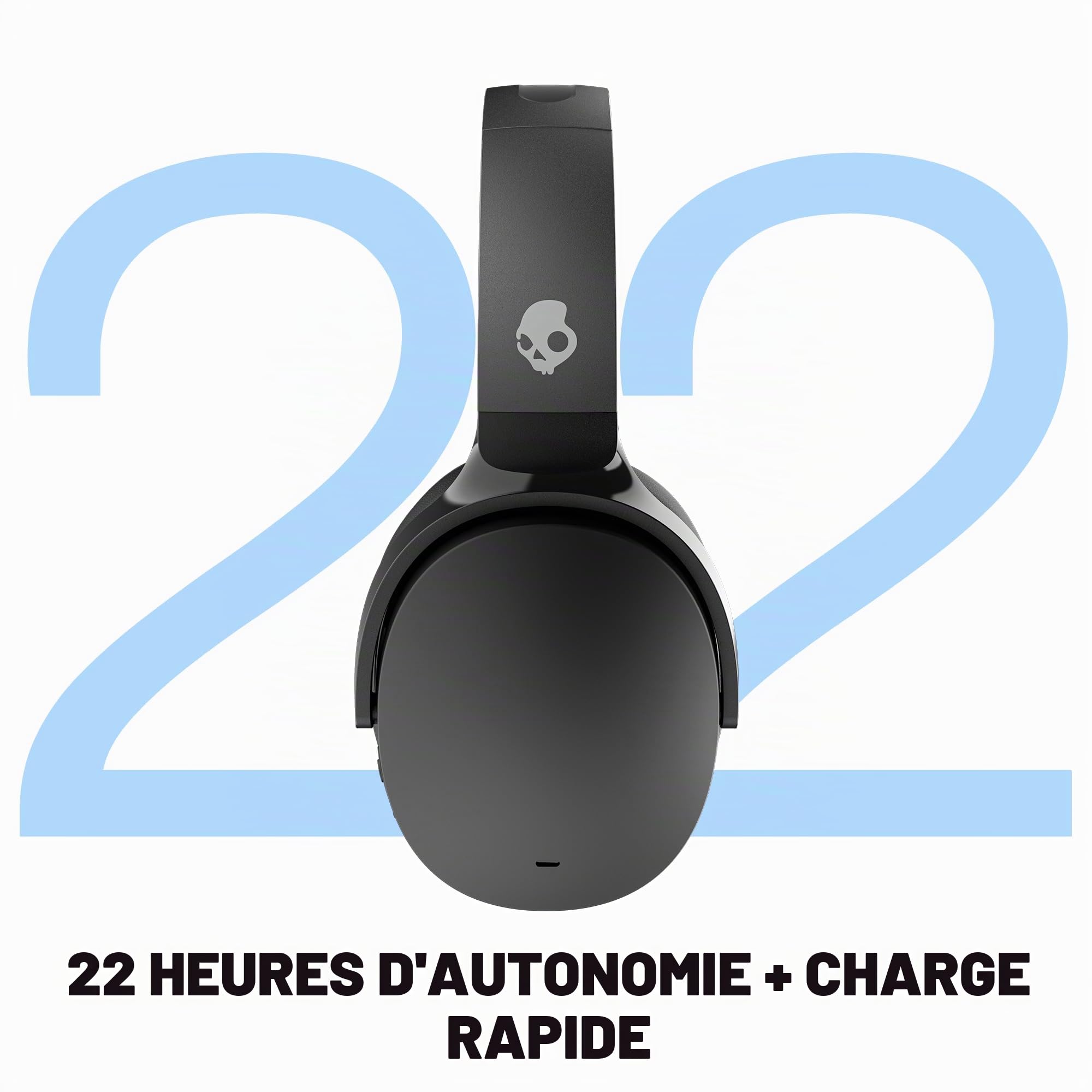 Skullcandy Hesh ANC Casque Supra-Auriculaire à Suppression de Bruit sans Fil, Autonomie 22 h, Microphone, Compatible iPhone + Android + Appareils Bluetooth - Noir
