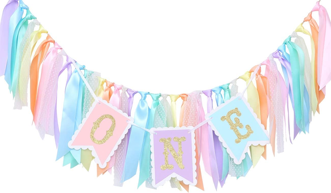 Rainbow High Chair Banner for 1st Birthday - Baby Girl Smash Cake for Photo Props, First Birthday Photo Background, Macarons Color(Rainbow High Chair Banner)