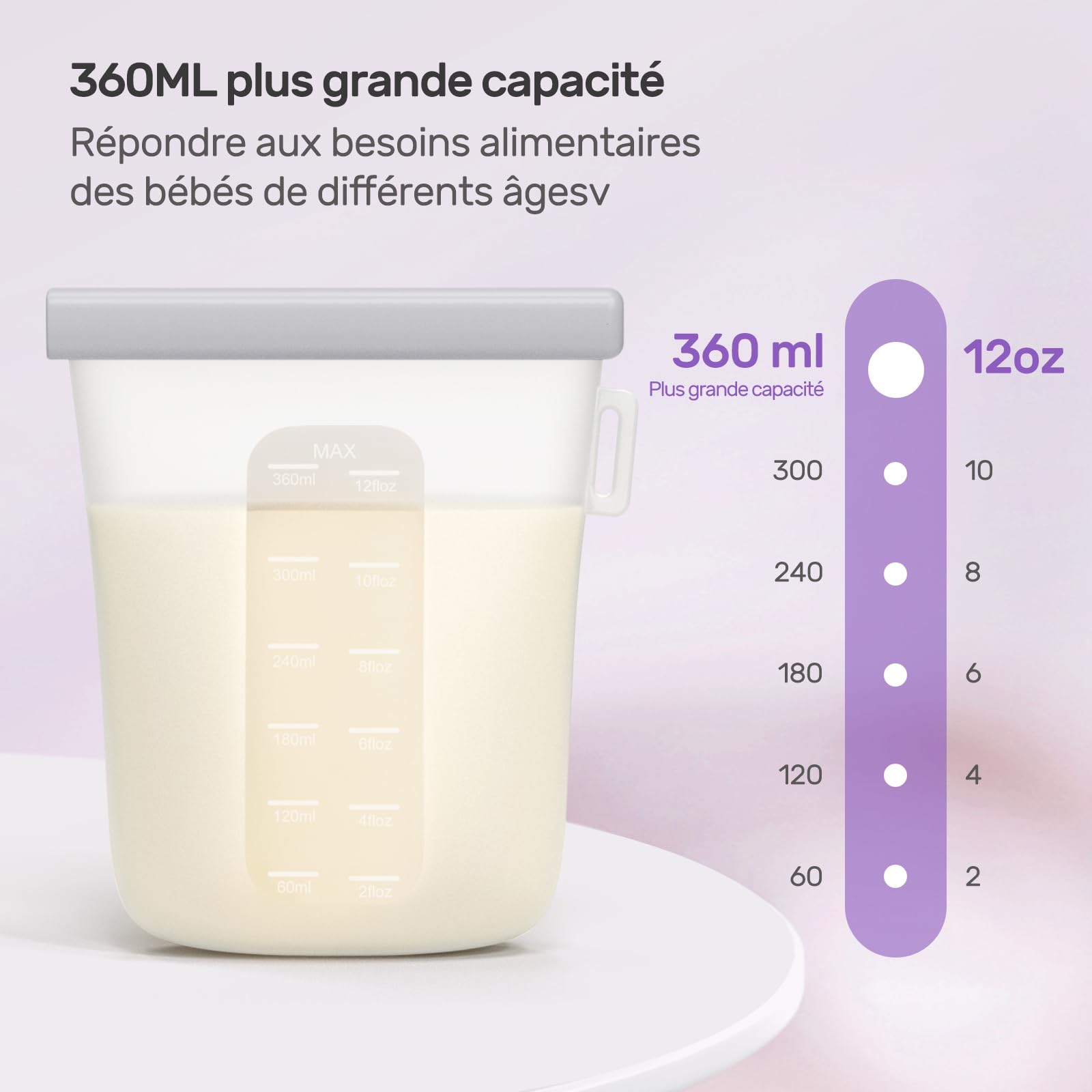 Nuliie Silicone Sachet Conservation Lait Maternelle Lot de 7, 12oz/360ml Doublement Étanches Sac Congelation Lait Maternel, Sans BPA Sacs à Lait Autoportants pour L'allaitement