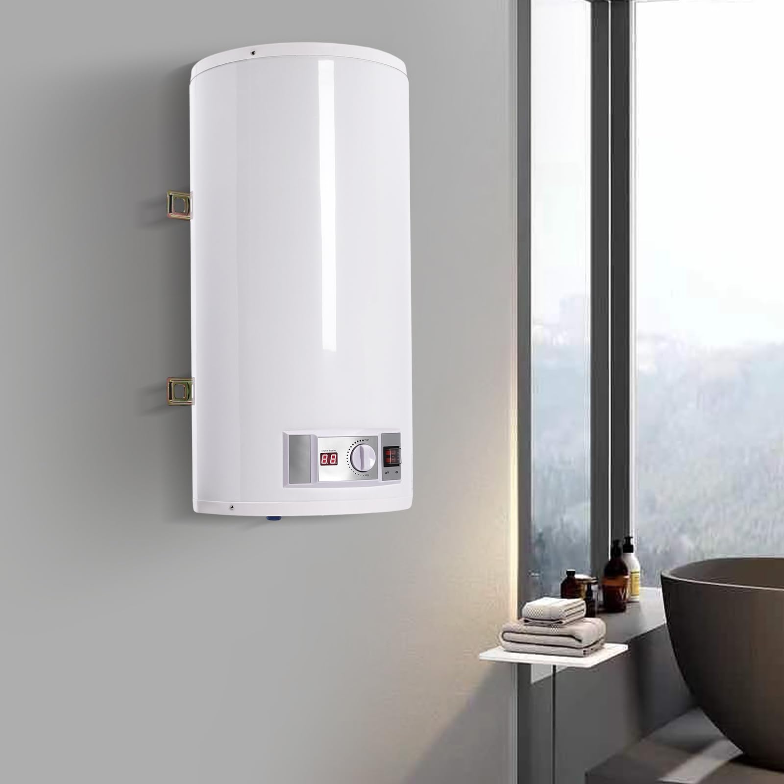 Elektryczny zbiornik ciepłej wody, 80 l, z słuchawką prysznicową, uchwytem na słuchawkę prysznicową i kranem, elektryczny zbiornik ciepłej wody, 2000 W, bojler elektryczny, podgrzewacz wody