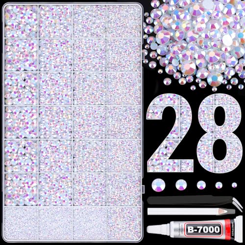 Image of 30000Pcs Resin Rhinestones for Bedazzling with Tweezers, White AB Rhinestones for Crafting with B7000 Jewelry Glue for DIY Crafts Clothing Tumblers Shoes Fabric Nail Art