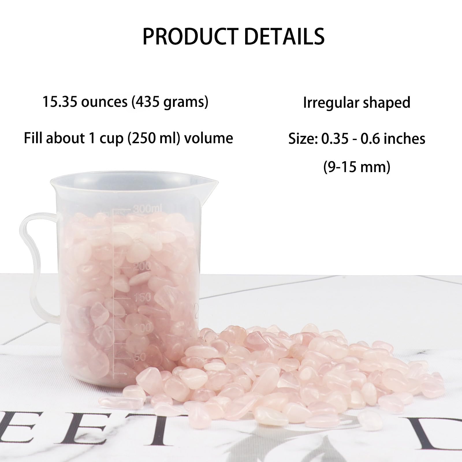 435 g de gravier décoratif pour aquarium - Rose quartz écrasé - Cristal naturel - Poli - Forme irrégulière - Vase - Pierres juteuses