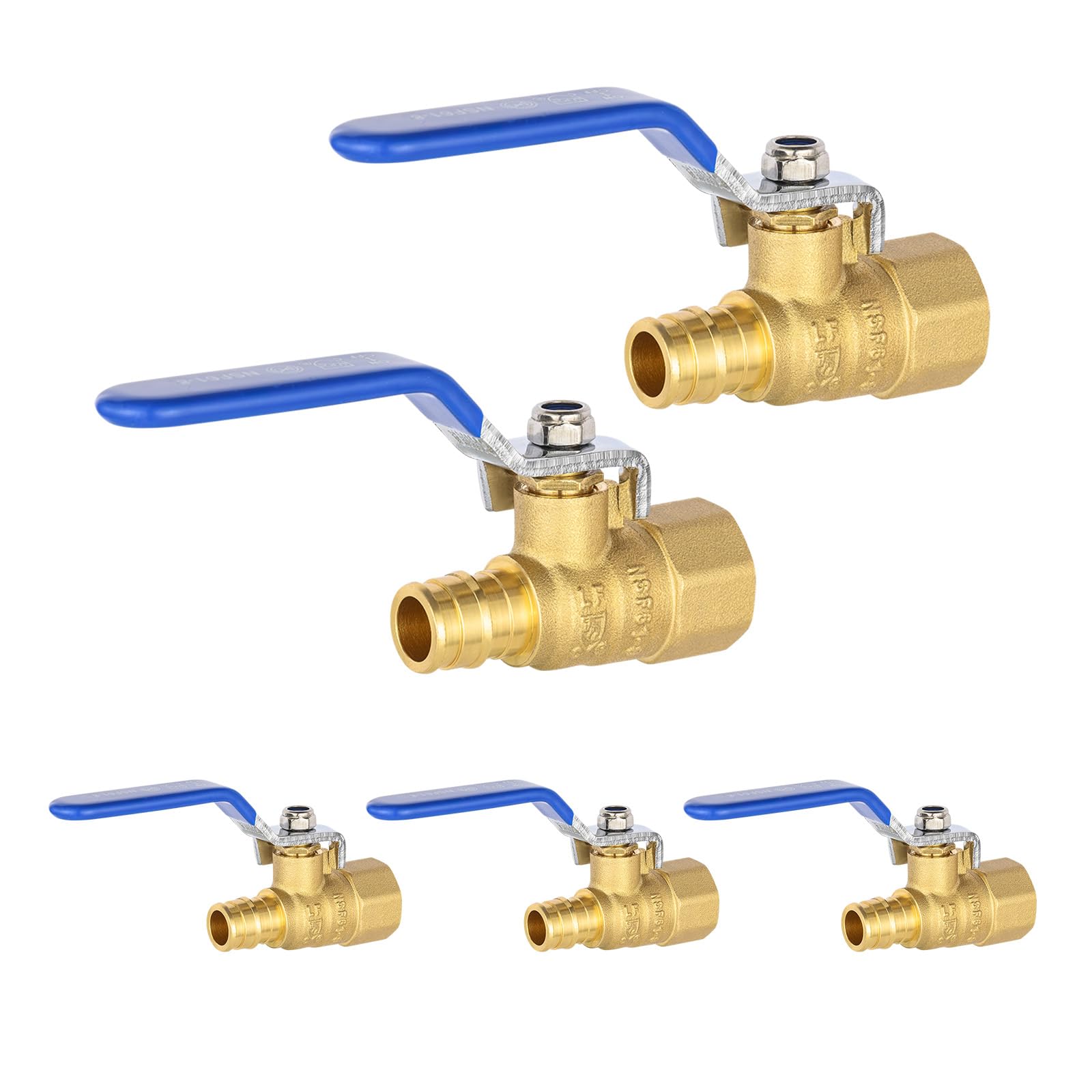 EFIELD - Confezione da 5 valvole a sfera di chiusura in ottone FNPT 1/2" x 1/2", per connessione a tubo Pex-A, ASTM F1960, leva blu, certificazione cUPC