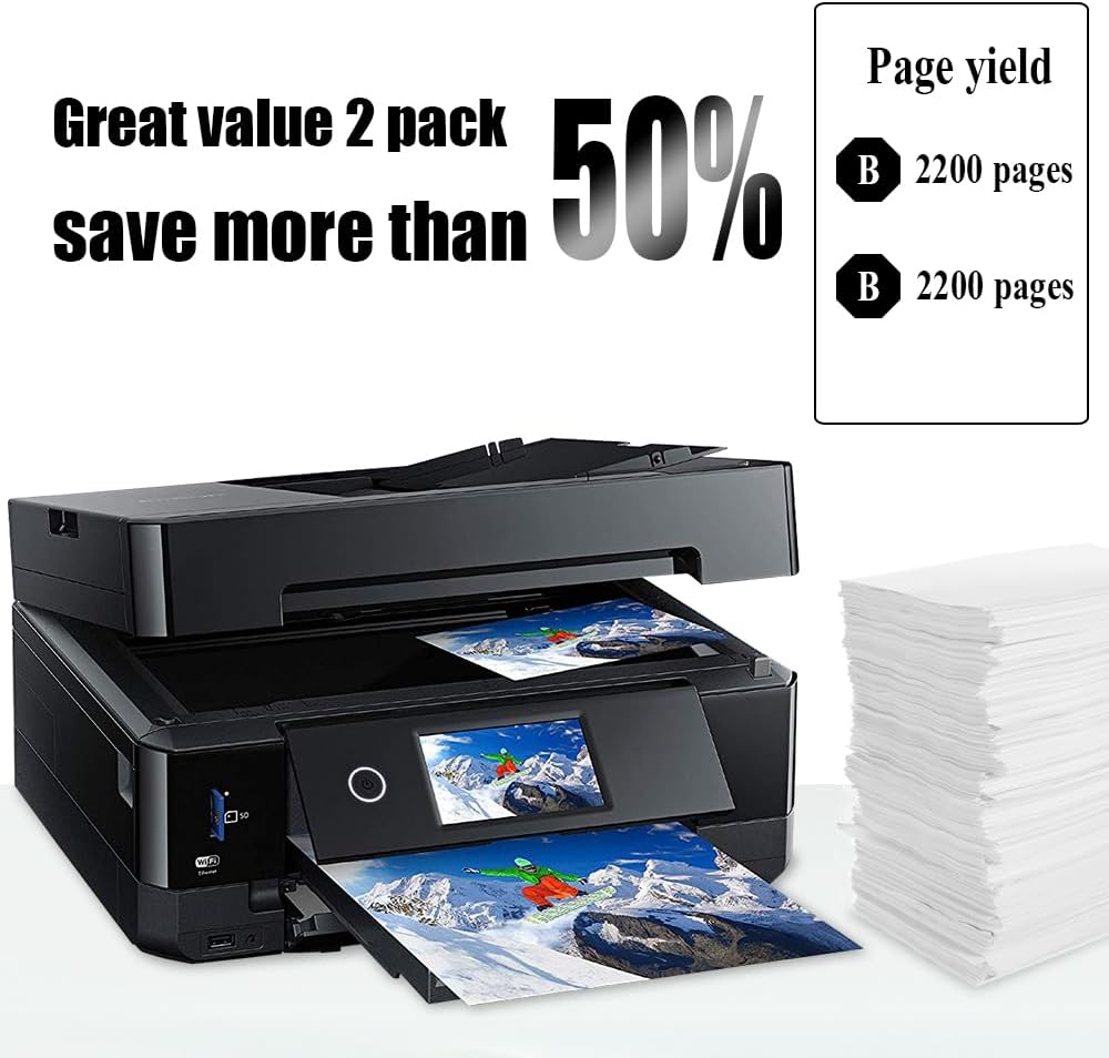 NoahArk 2 Packs 924XL Remanufactured Ink Cartridge Replacement for Epson 924 T924XL High Yeild for Epson Workforce Pro WF-C4810 WF-C4310 Printer (2 Black)