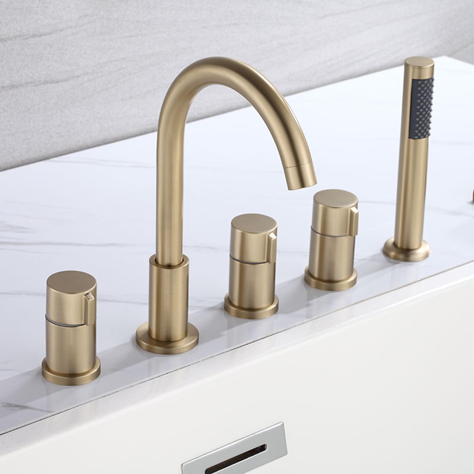 ZQFHSX Brass Bath Taps Mixer Shower 5 Hole Swivel Hot and Cold Water Tap