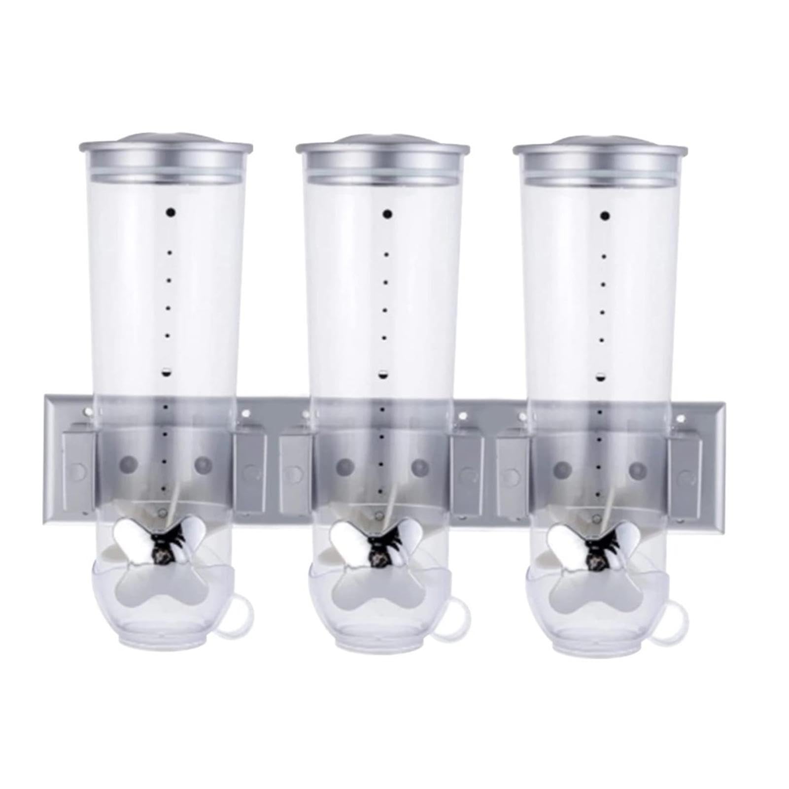 Dispenser per cereali montato a parete, dispenser per cibo secco, 3 pezzi | contenitore per cereali con 3 tazze, dispenser per caramelle da parete, per snack, riso, cereali e farina