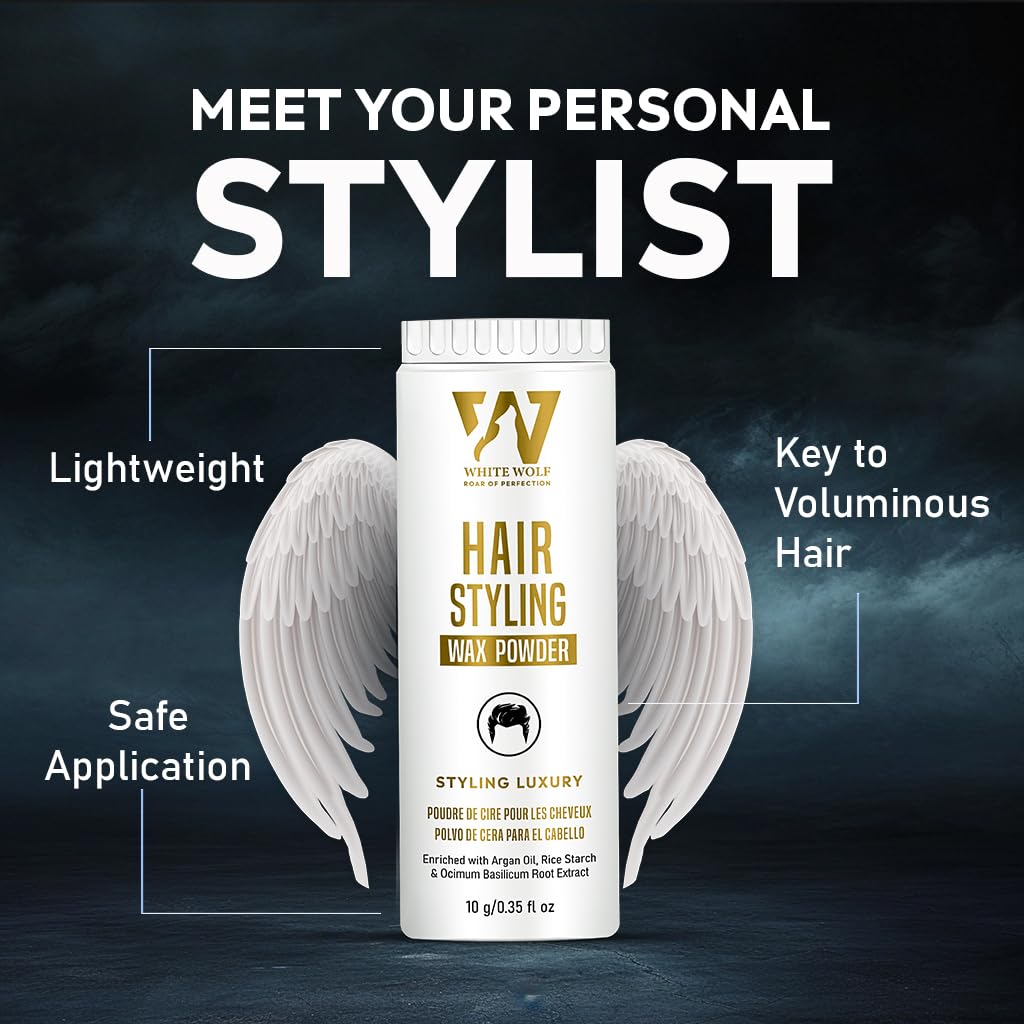 White Wolf Hair Styling Powder Wax for Men – Matte Finish, Strong Hold & Volumizing Hair Powder with Rice Starch, Argan Oil & Basil Extract – Texturizing & Oil Control Hair Styling Product – 10g 4