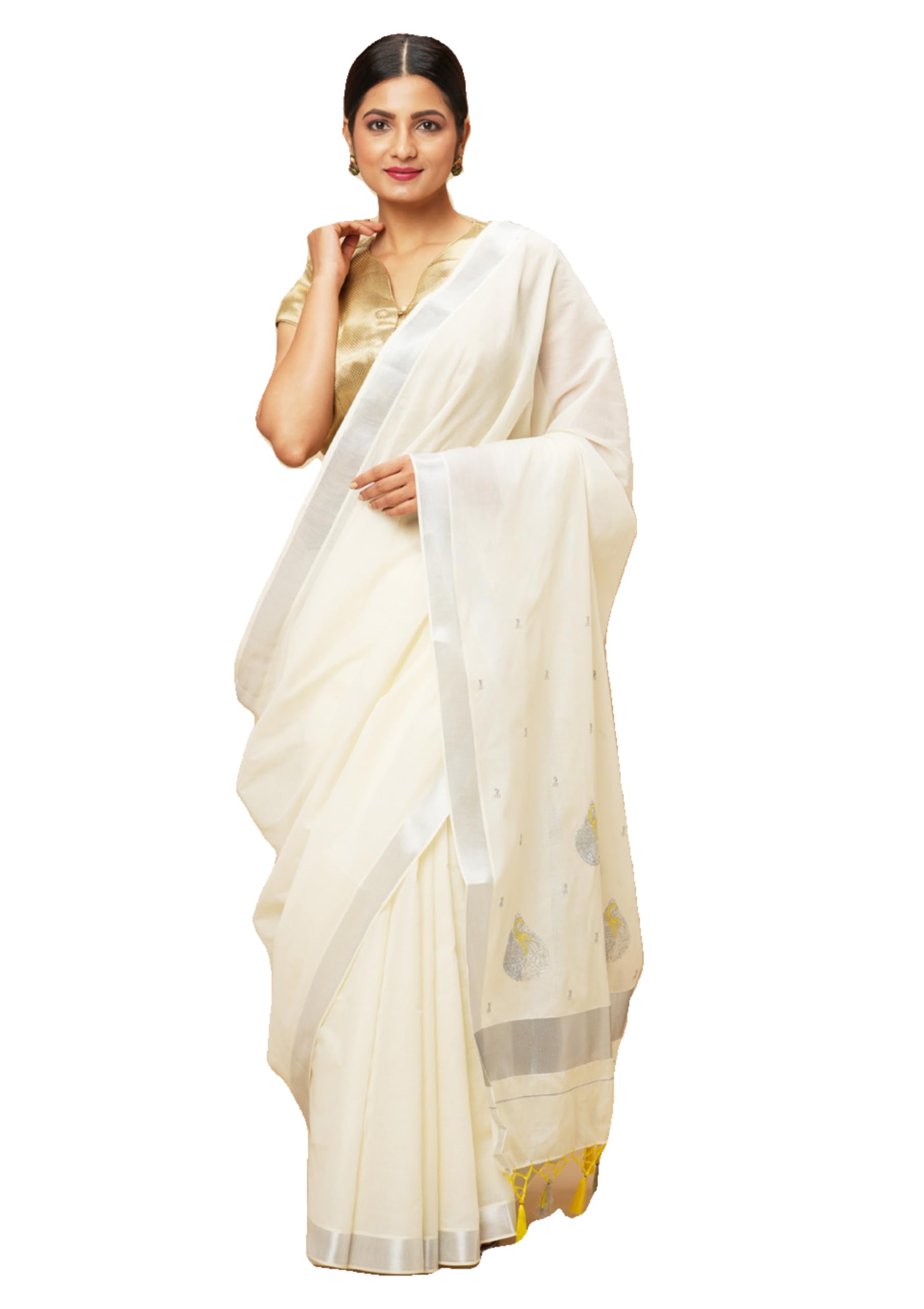 Kasavu Saree Pure Cotton with Tassels – Handwoven South Indian Design,Soft Fabric, & Festive's Wear