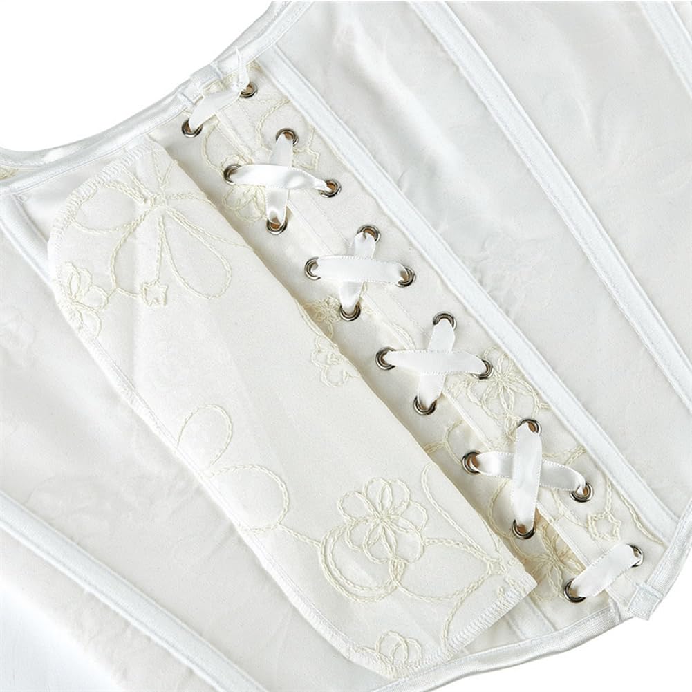 DISSA Corset Bustier à Laçage Frontal et Armature | Motif floral brodé, bretelles larges à nœuds, laçage frontal, armatures verticales, fermeture crochet