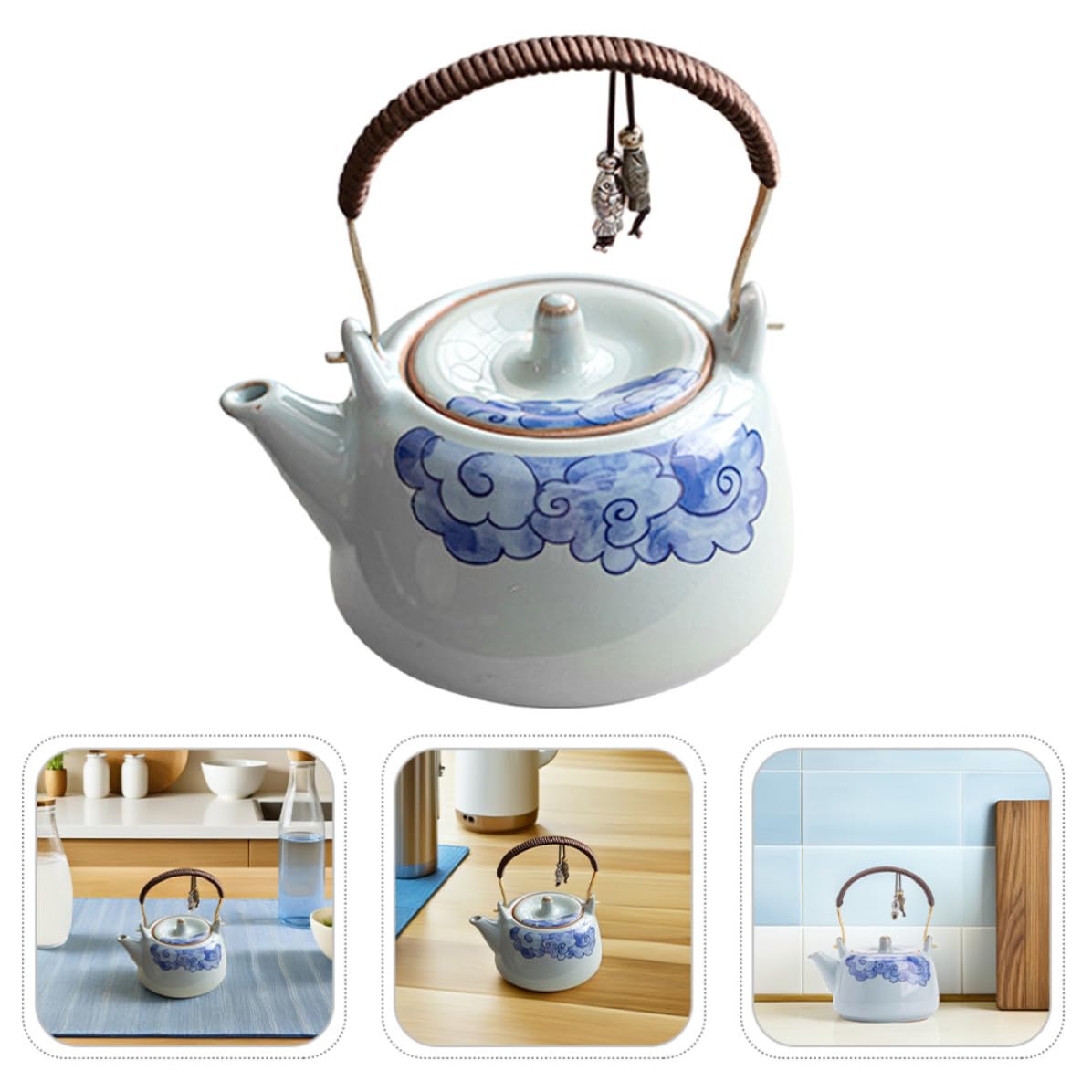 ARTIBETTER Tetera de Cerámica, Tetera China de Cerámica, 250ml, Azul, con Asa, Fácil de Limpiar y Agarre Cómodo, para Infusiones en Casa y Pequeñas Reuniones