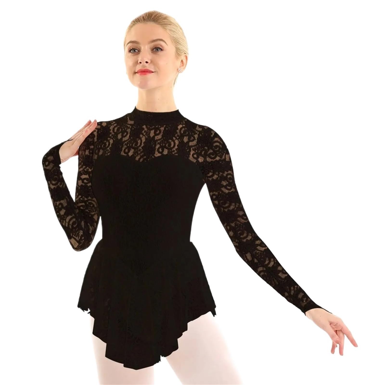Maillot Ballet Mujer Maillot de ballet y gimnasia for mujer adulta, vestido de danza contemporánea, mallas de manga larga con encaje for patinaje artístico