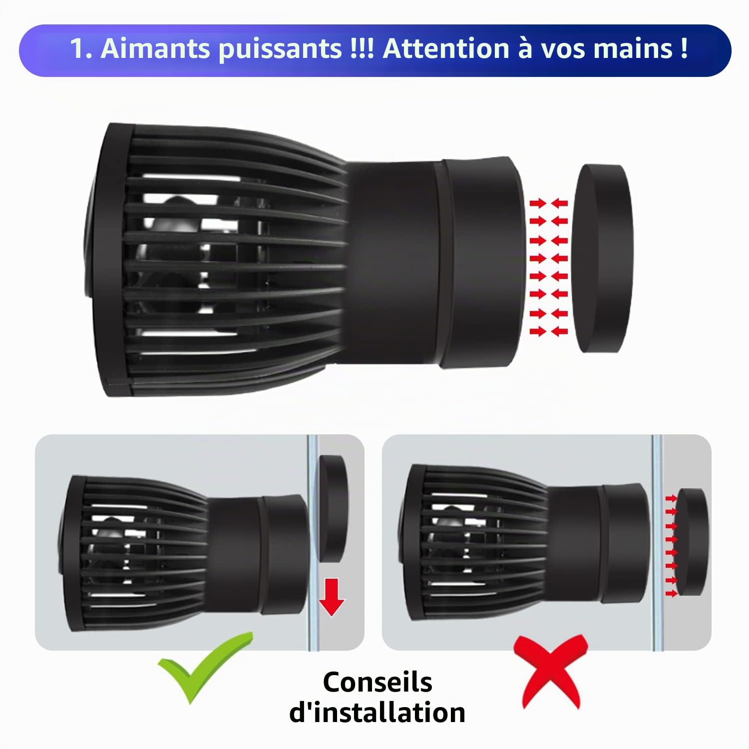 CONQUERALL 430-2160GPH 15W Générateur de vagues pour aquarium 24V DCGénérateur de vagues pour aquarium pour l'eau douce et l'eau salée