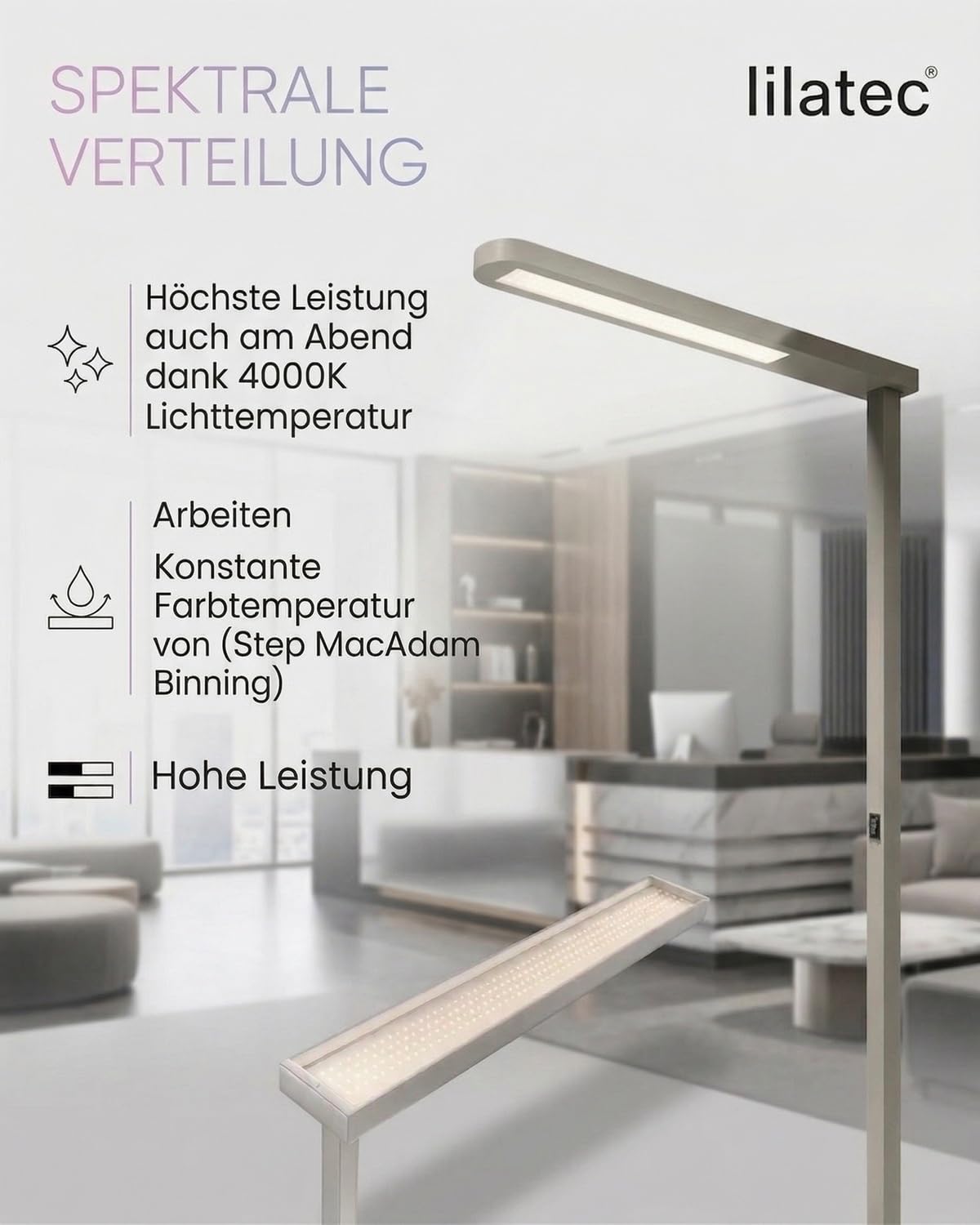 LED Stehlampe Büro, Optimale Arbeitsplatzleuchte laut DIN 12464-1 mit 50W und 5600lm, Neutralweiß (4000K), Stehlampe, Büroleuchte oder Büro Stehleuchte, Einsatz als Standleuchten & Deckenfluter
