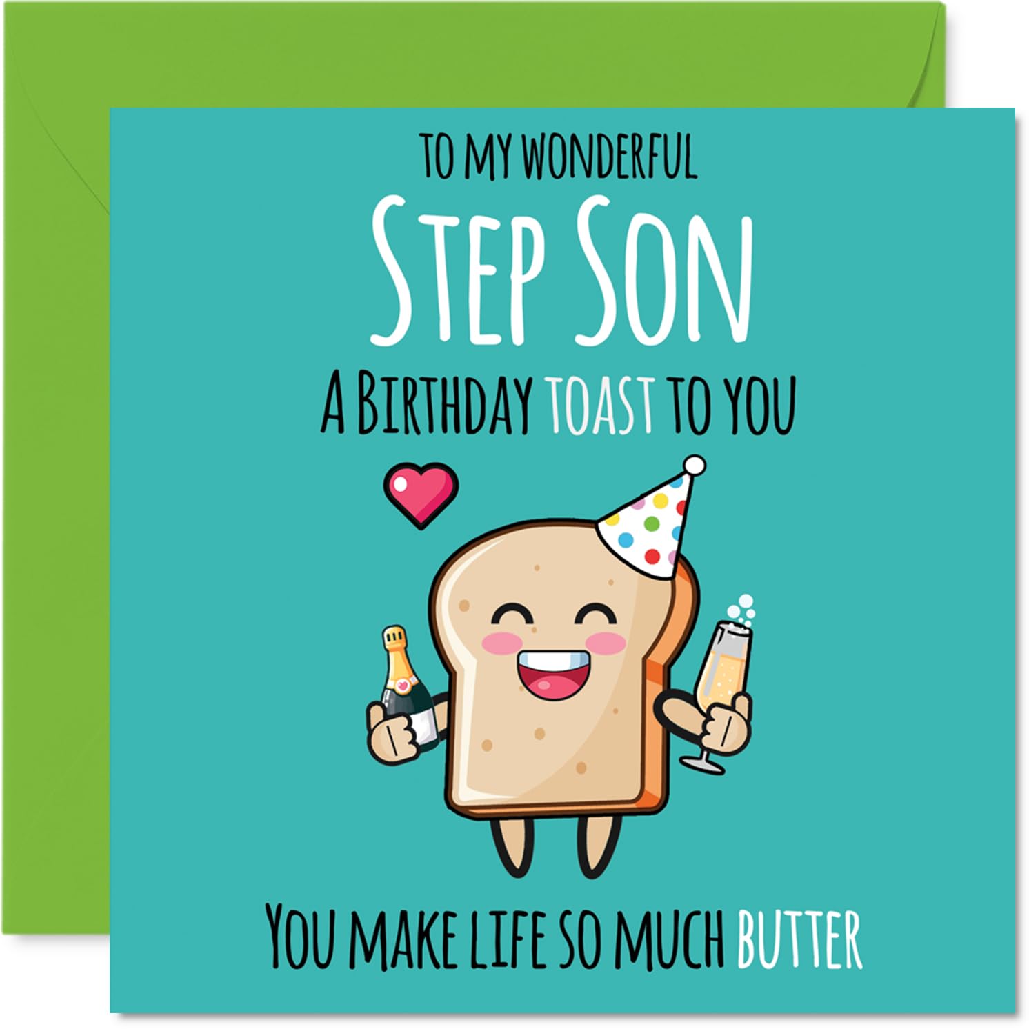 Step Son Birthday Card - Cute Toast - Happy Birthday Card for Step Son from Dad Mum, 145mm Bday Greeting Cards