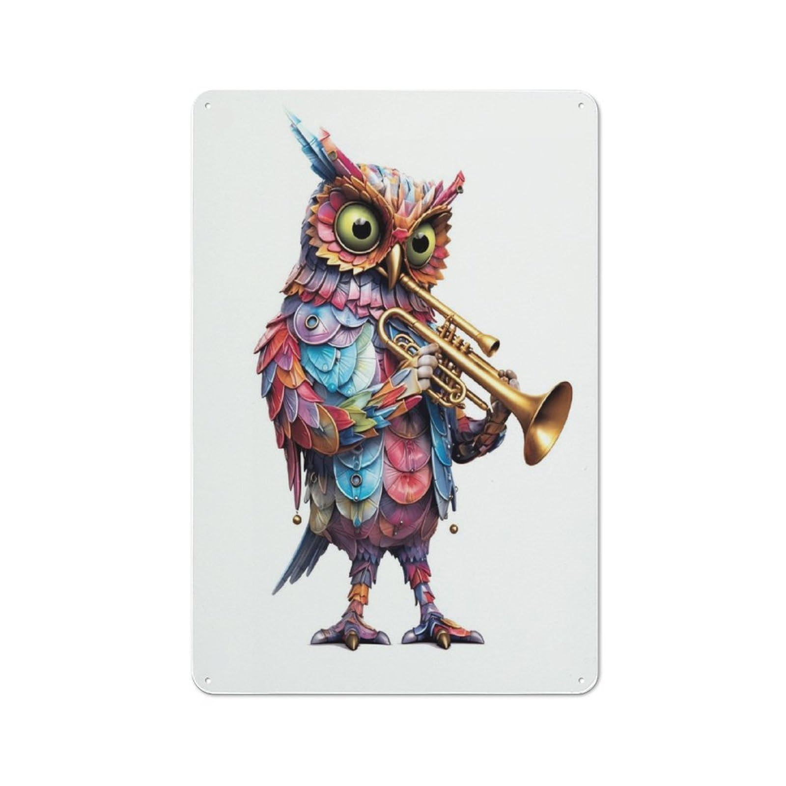 Junmoney Owl Trumpet Tin Wall Plaque 30X20cm With For Living Room Wall, Gift For Feature Wall Decorators During The Christmas Season