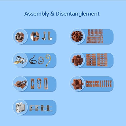 Miniatura 7 de CUDNY 7 piezas de rompecabezas de mente genial desbloqueo de enclavamiento cerebral juegos para adultos y niños rompecabezas de madera y metal IQ