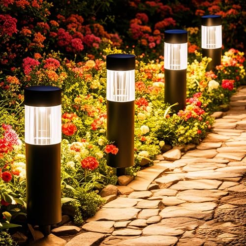 Glosola Solar Pathway Lights Outdoor 4 Pack, Stainless Steel Solar Garden Lights, Bright 35LM Warm...