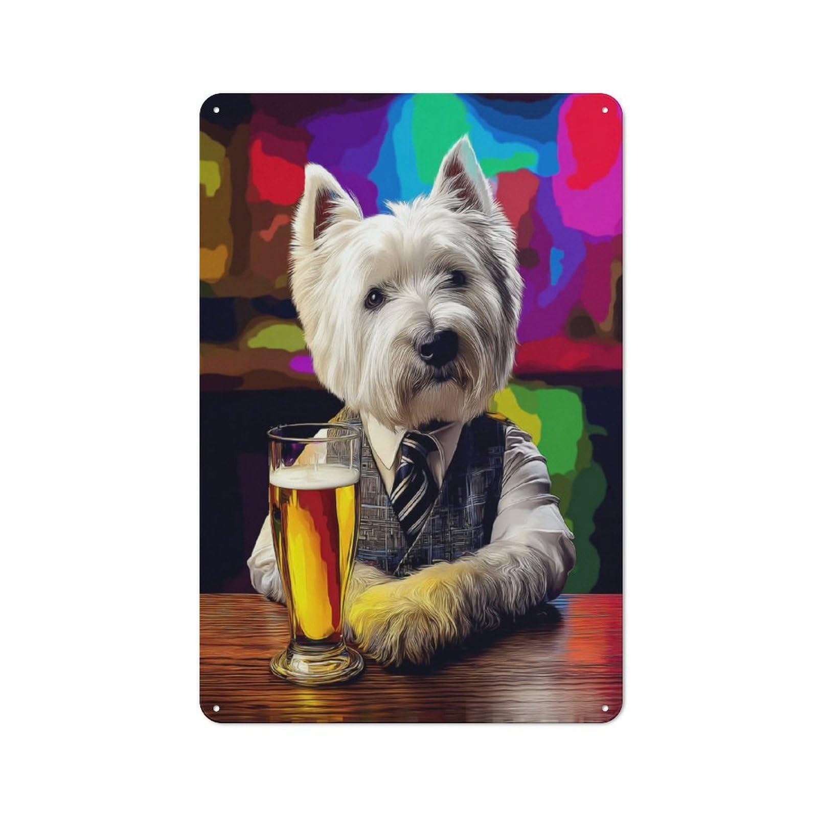 Junmoney Dog In Suit With Beer -1 Rustic Metal Plaque 30X20cm For Hobby Room Or Studio, For Vintage Wall Decor Fans, For Garage And Workshop Walls