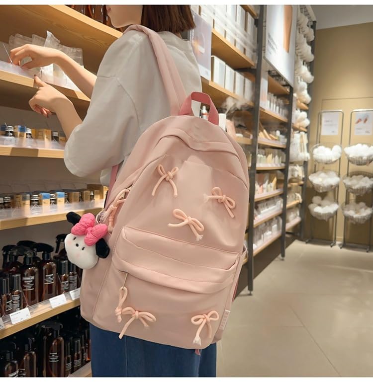 2025 Trendy Cute Bowknot Backpack for Women Laptop Daypack Y2k Preppy Aesthetic Backpack Kawaii Coquette Backpack (Black)2