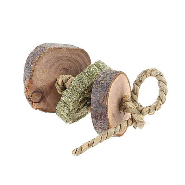 Foto 7 de 8 de BUIDI Rabbit Grass Cake Wooden Molar Toy Pet Chinchillas Hamster Bite String Pet Supplies