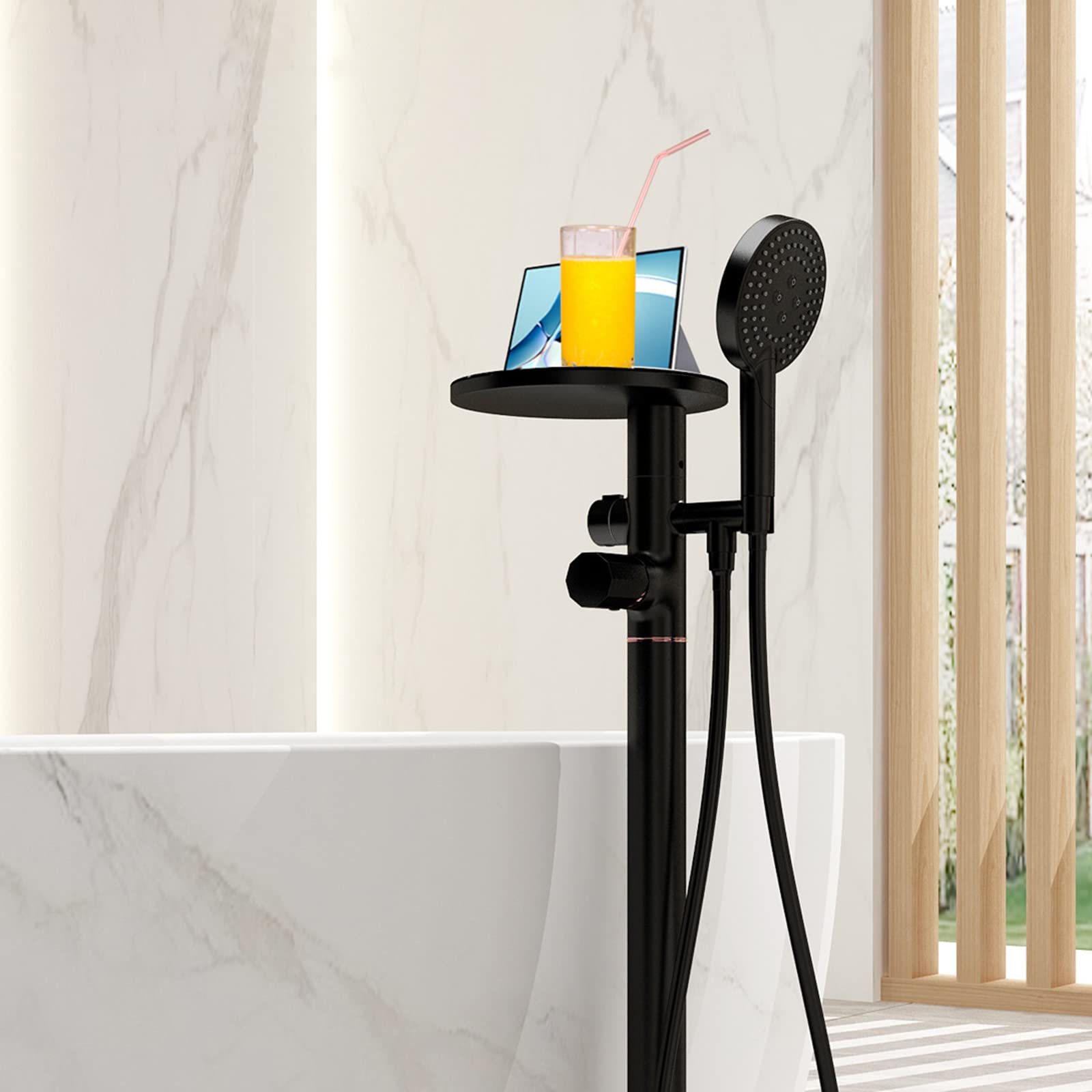 Grifo de bañera Independiente con caño en Cascada Grifos de baño con Ducha mezcladora Grifo Mezclador de baño con Ducha de Mano Grifo de Ducha de baño,Negro A