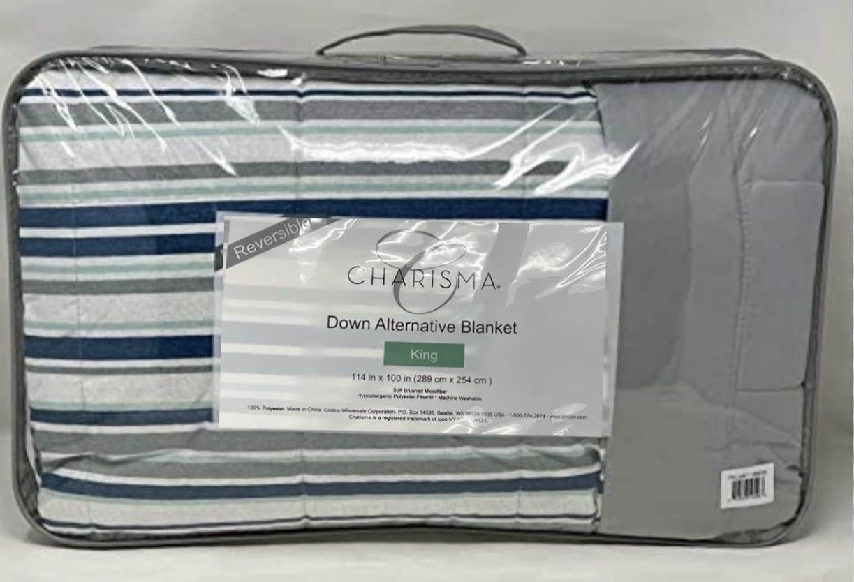 Charisma Reversible Down Alternative Blanket (Stip Blue
