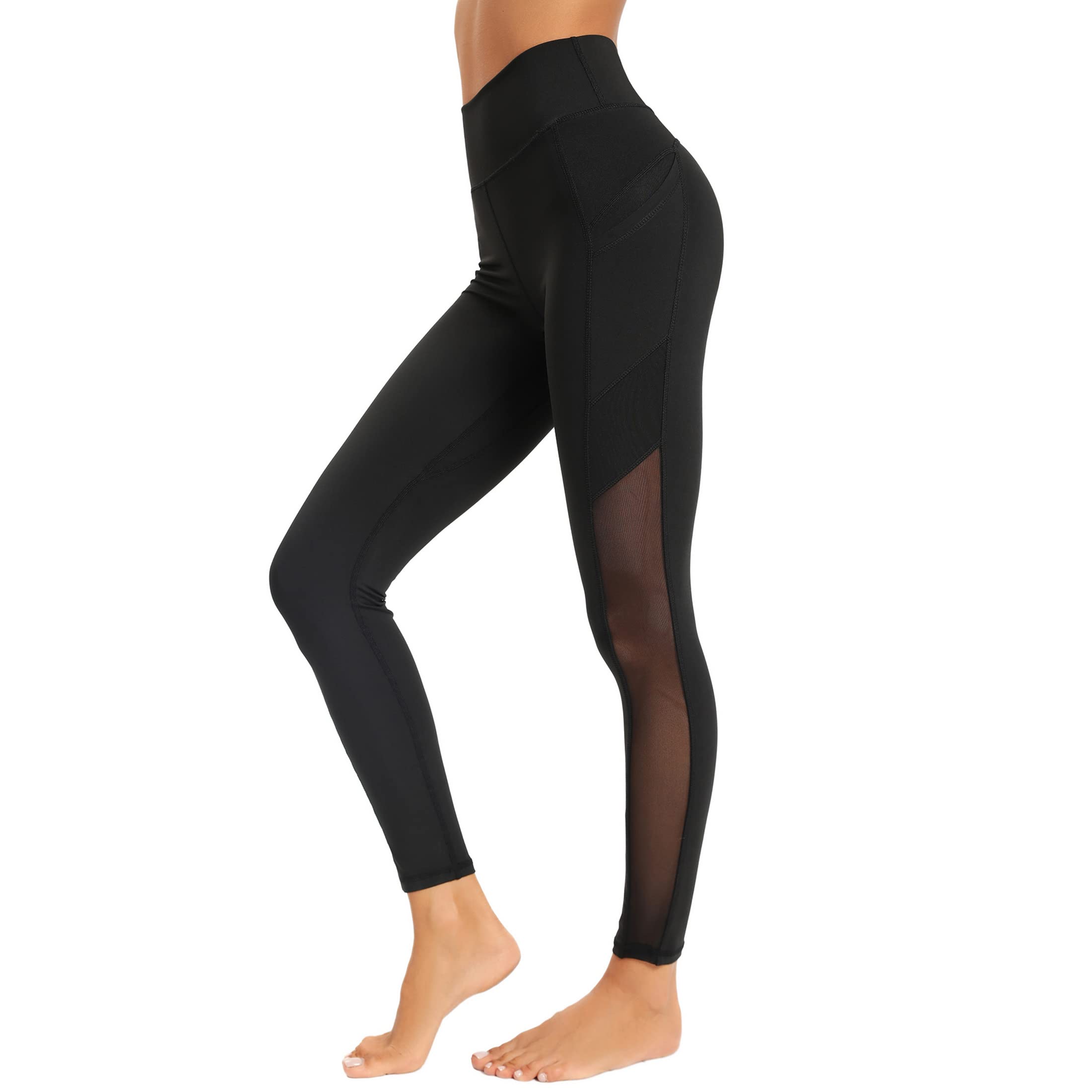 Leggings da Allenamento in Rete da Donna con Tasche Laterali Allenamento per Il Controllo della Pancia Leggings da Corsa Pantaloni da Yoga a Vita Alta