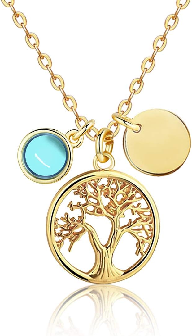 biukpci Gold Tree of Life Necklace for Women 14K Filled Pendent Jewelry with Birthstone 15+2 Inches Extender