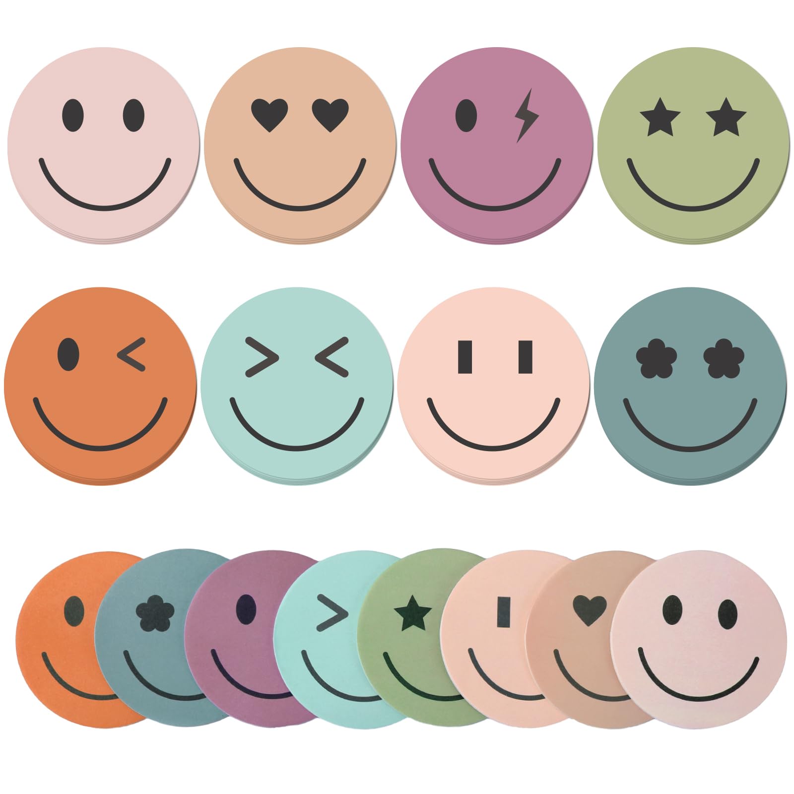 JarThenaAMCS 24 Packs Smile Face Sticky Notes Boho Happy Face Memo Pads Colorful Reminder Notes for Annotating Office Classroom Study, 480 Sheets