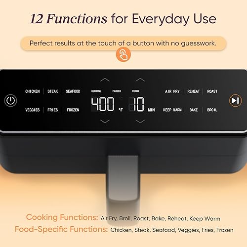 Miniatura 4 de Cosori Freidora de aire de 6.8 cuartos de galón, 12 funciones de un solo toque, elementos calefactores duales para cocinar uniformemente, cesta