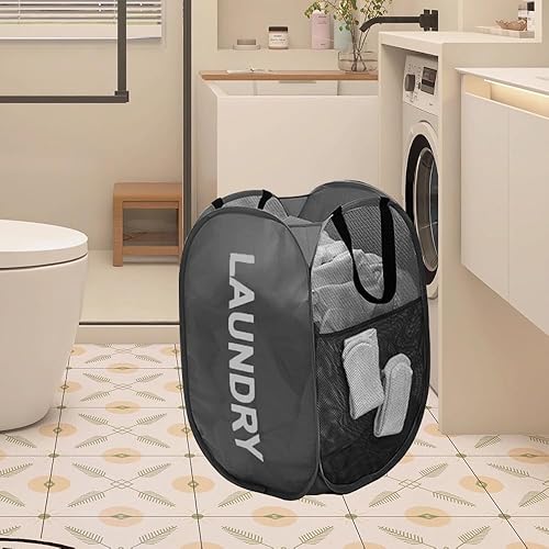 Miniatura 6 de Buenod Cestos de lavandería desplegables, cestas plegables de malla para la lavandería, paquete de 2 cestas de almacenamiento para el hogar,