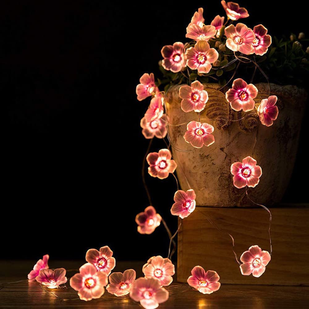 Christmas Decorative Pink Flower String Lights, 3 Meters 30 LED Battery Operated, Fairy Lights for Girls Dorm Bedroom Decor Wedding Party Garden Decoration (Pink)