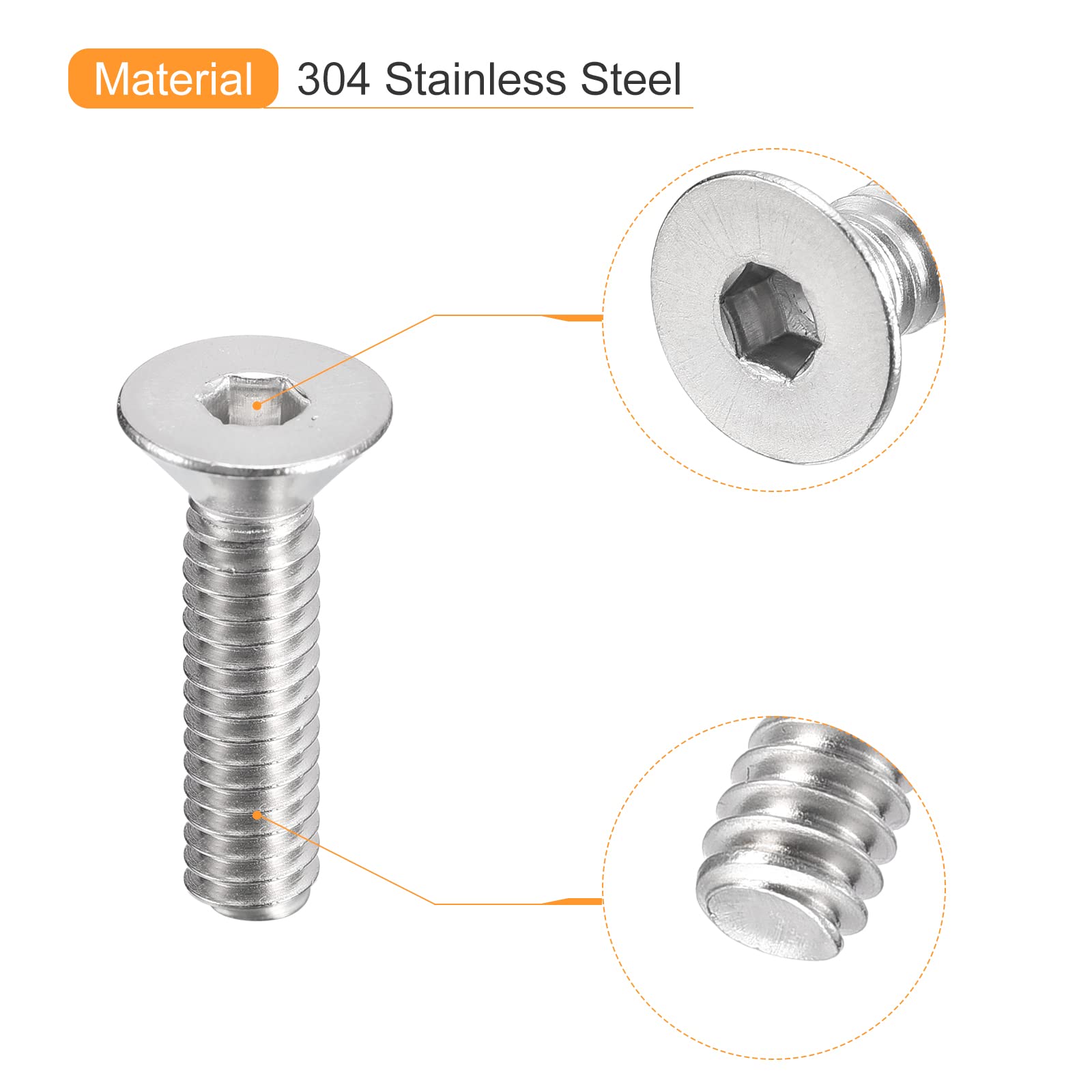 50-Pack 10-24 X 1-1/4" Flat Head Socket Cap Screws - 304 Stainless Steel Hex Socket Countersunk Bolts