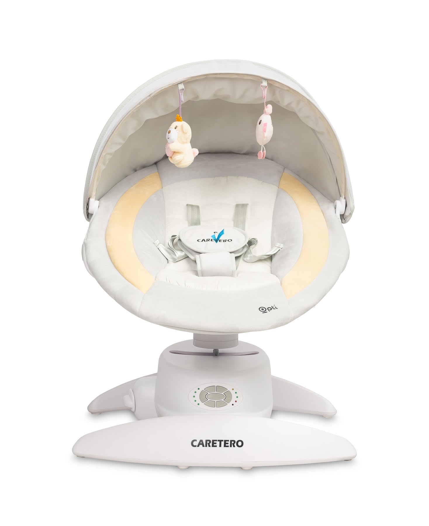 CARETERO - Babywippe Elektrisch Opti - Baby Schaukel Elektronisch mit DREI Funktionsmodi - 360 Grad - Moskitonetz - Intuitives Bedienfeld - 360 Grad Drehung - Einstellung Liegeposition - Beige
