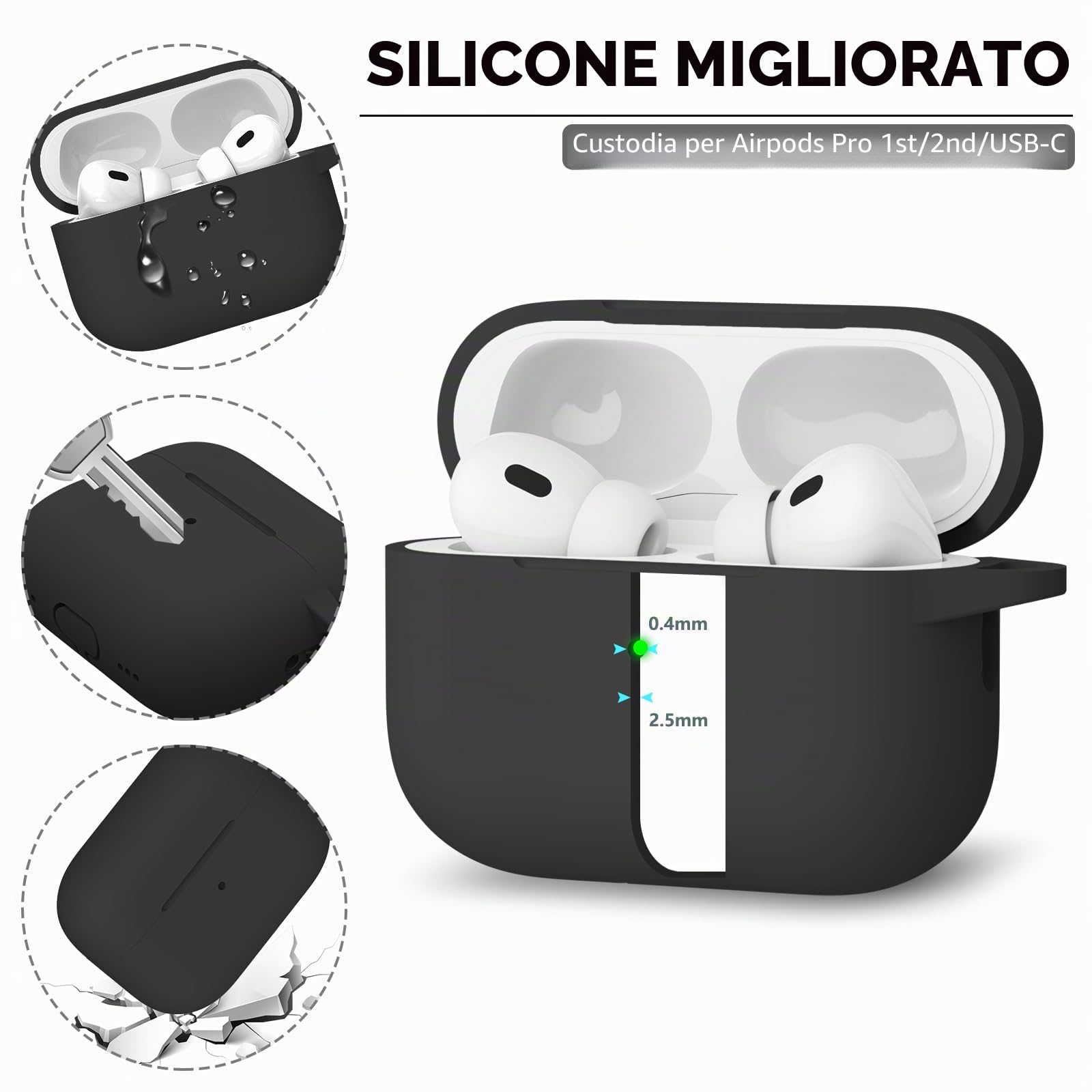 Inesore Compatible with Airpods Pro 2 Custodia Cover,Silicone Protective Case for Apple Airpods Pro 2nd/1st Generation Charging Case with Keychain and Cleaner Pen,for Women Men-Black
