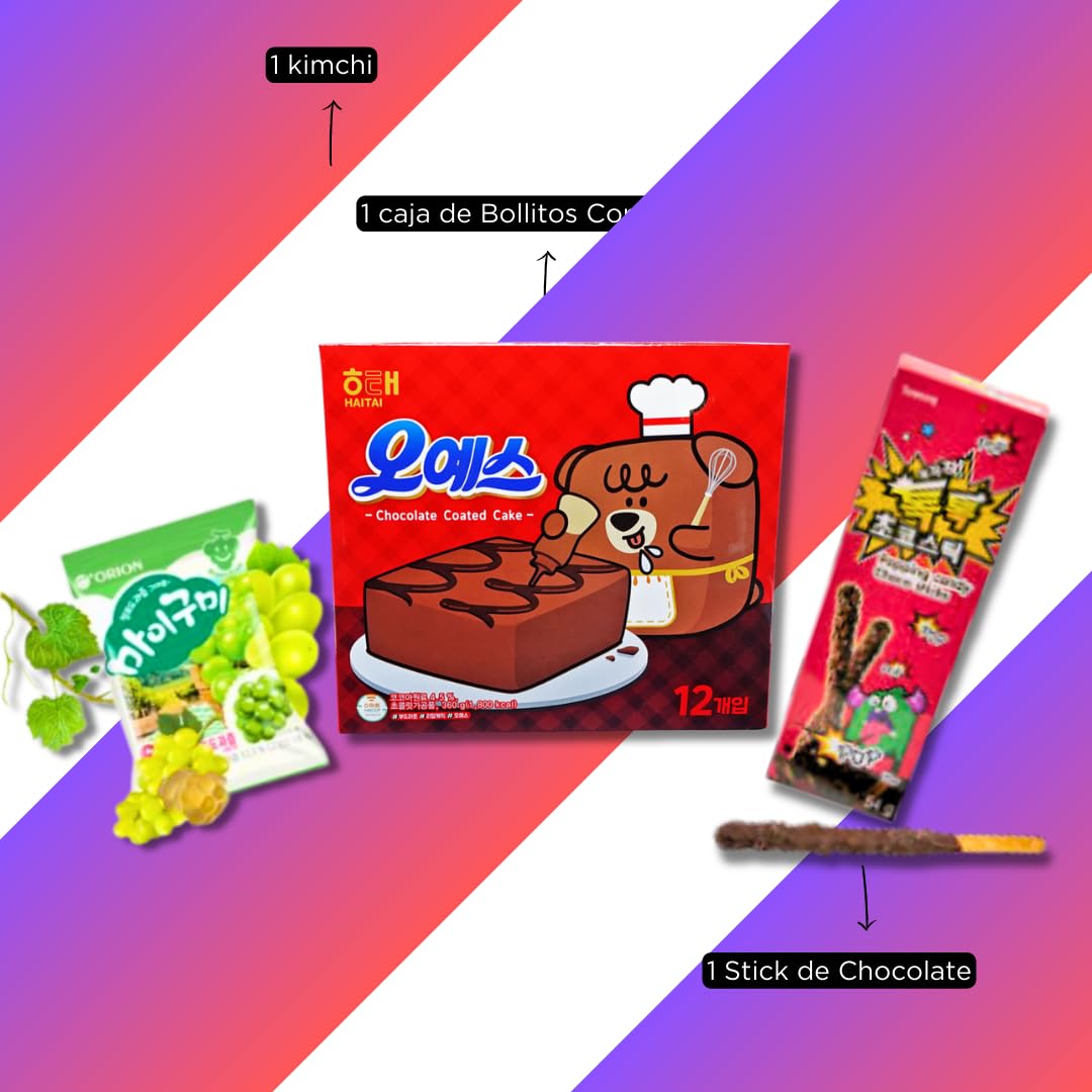 Korean Market | Caja Sorpresa de Comida Coreana (Duo Edition) | Para 2 Personas | Snacks, Ramen, Kimchi, Tteokbokki, Algas, Dulces, Bollería, Sticks de Chocolate y Palillos