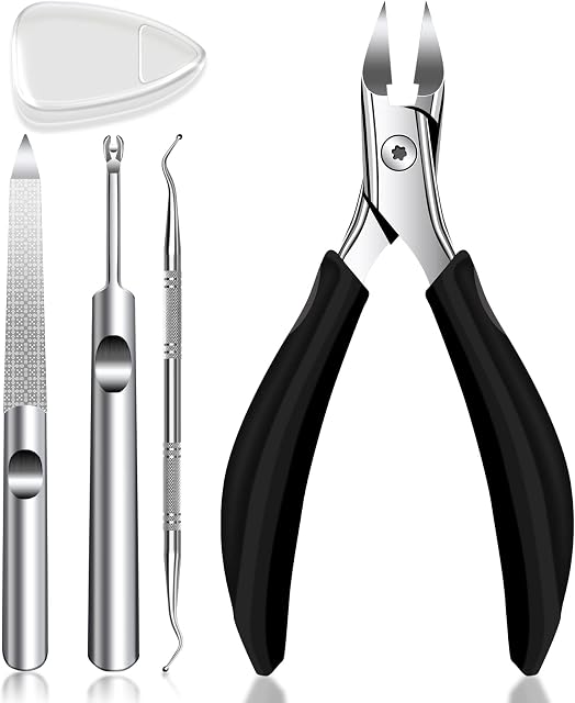 Toenail Clippers for Thick Nails, Toe Nail Clipper for Men Professional Ingrown Toenail Tool Cuticle Remover Nail Lift Nail Nippers for Chiropody with Easy Grip Handle -4pcs Set