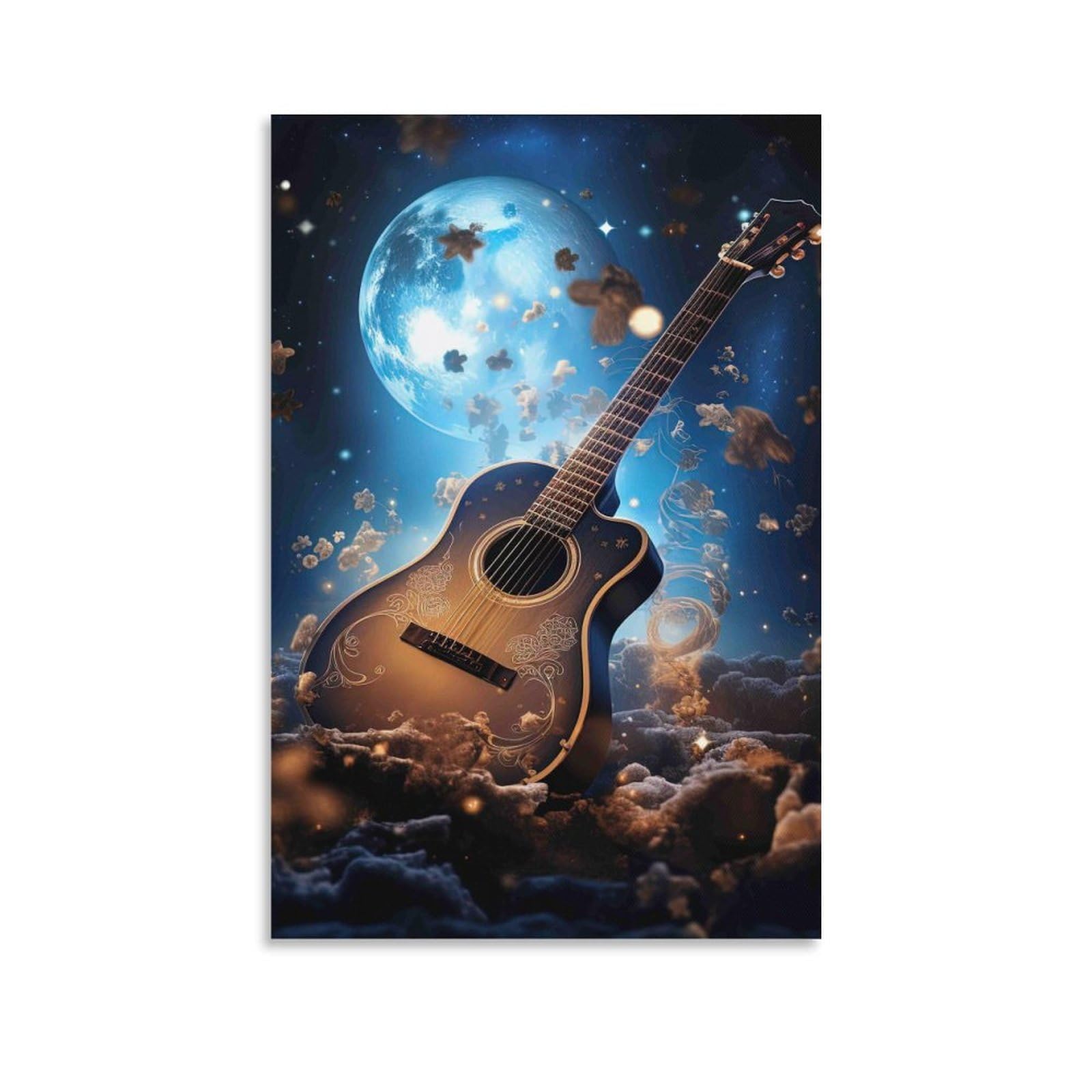 DHBANEIOK Fantasy Guitar Space Wall Decor Poster Canvas Prints Picture Modern Wall Art Picture Wall Hanging for Home Decorations 20x30inch(50x75cm)