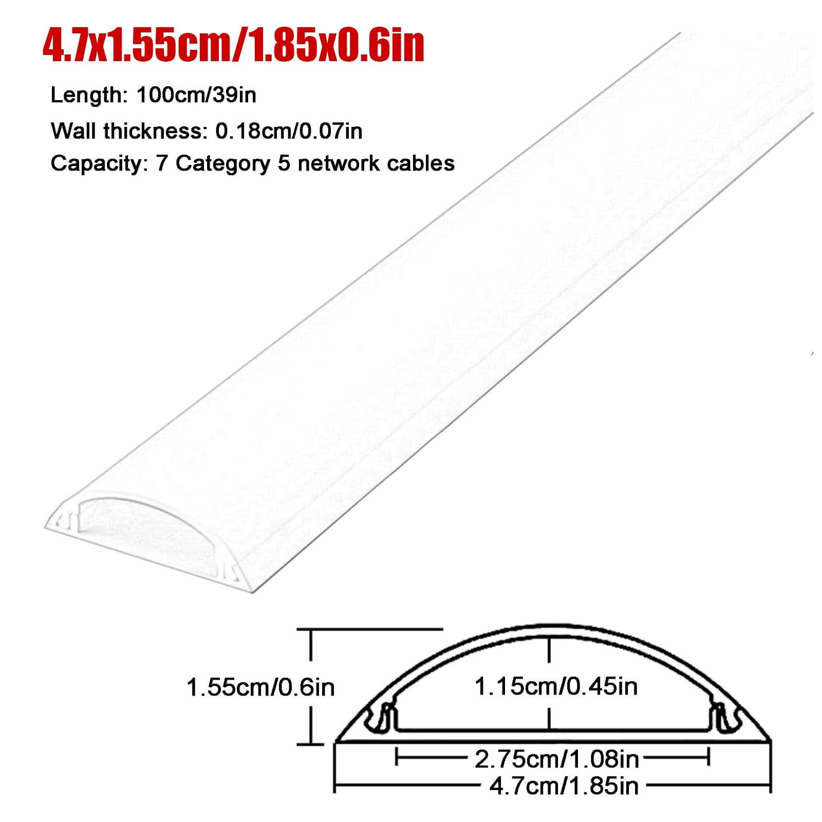 Copricavi autoadesivi in PVC per Cavi a Pavimento, Protezione per Cavi Grigia, 4,7x1,5 cm (1,8x0,6 Pollici), Soluzione Durevole per la Gestione dei Cavi, Organizer per Cavi Anti-groviglio