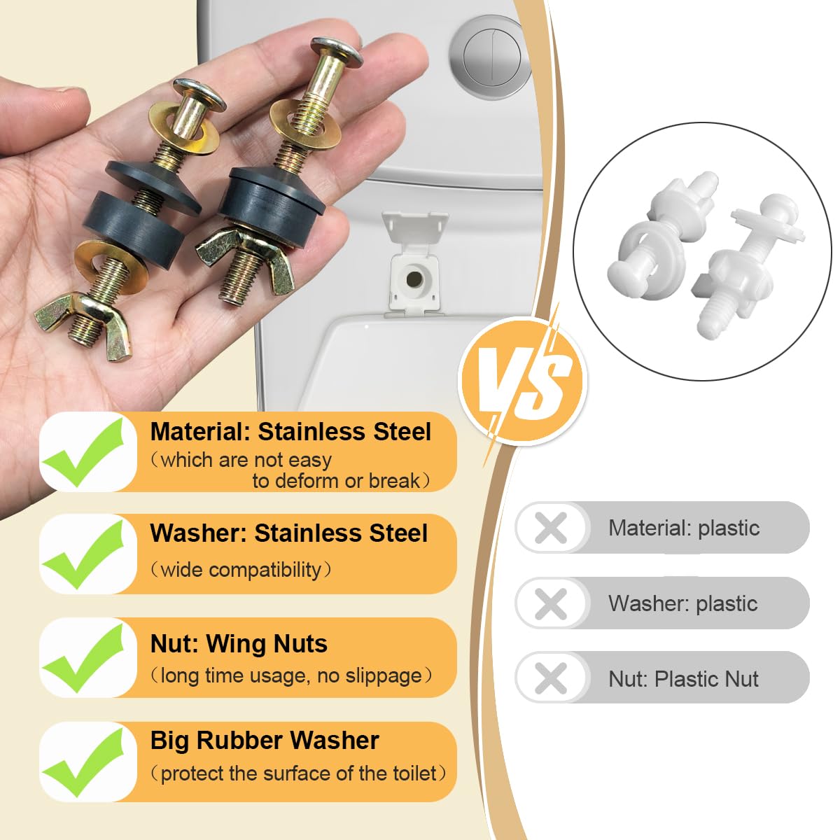 Toilet Seat Screws Replacement Kit Toilet Seat Bolts Replacement Kit Metal Toilet Seat Fastener with Toilet Seat Lifter — view 6