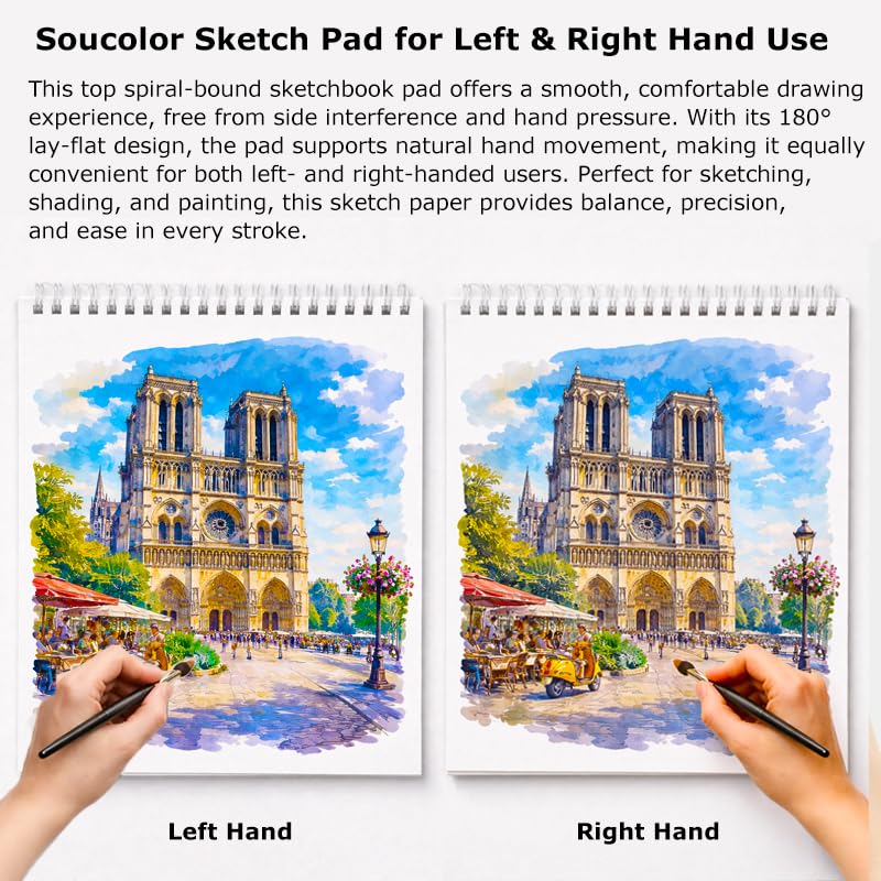 Image of Soucolor Sketch Book 9x12, 100 Sheets Drawing Pad, Art Sketchbook for Kids | 68lb acid-free Paper,no bleed-through, clean erase, top spiral lay-flat, micro-perforated, for kids, adults, all skill levels