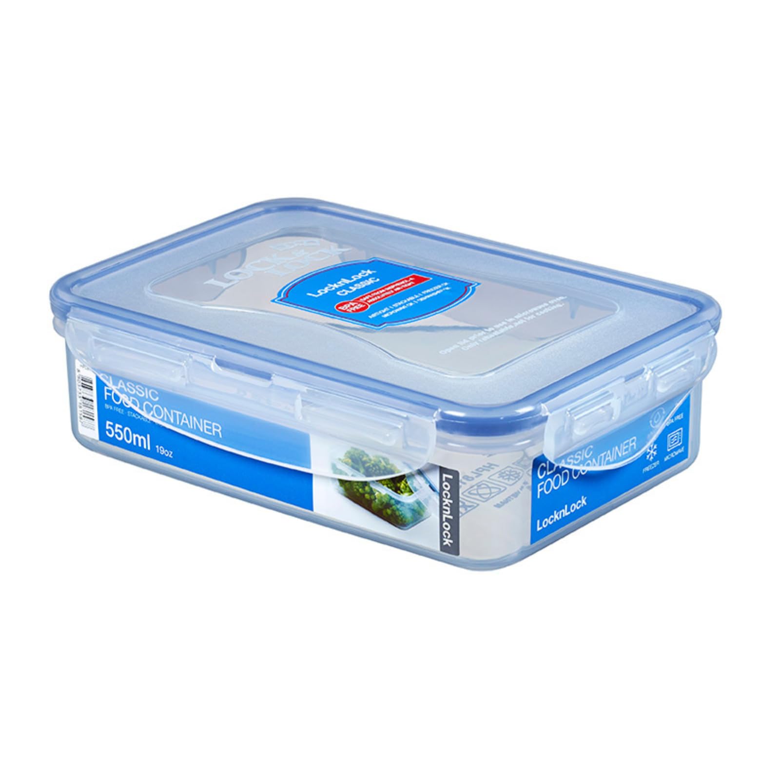 LocknLock CLASSIC Frischhaltedose, 550 ml, 18,1 x 12,8 x 5,2 cm, Vorratsdose, Spülmaschinen-, und Mikrowellengeeignet, 4-fach Sicherheits-Verschluss