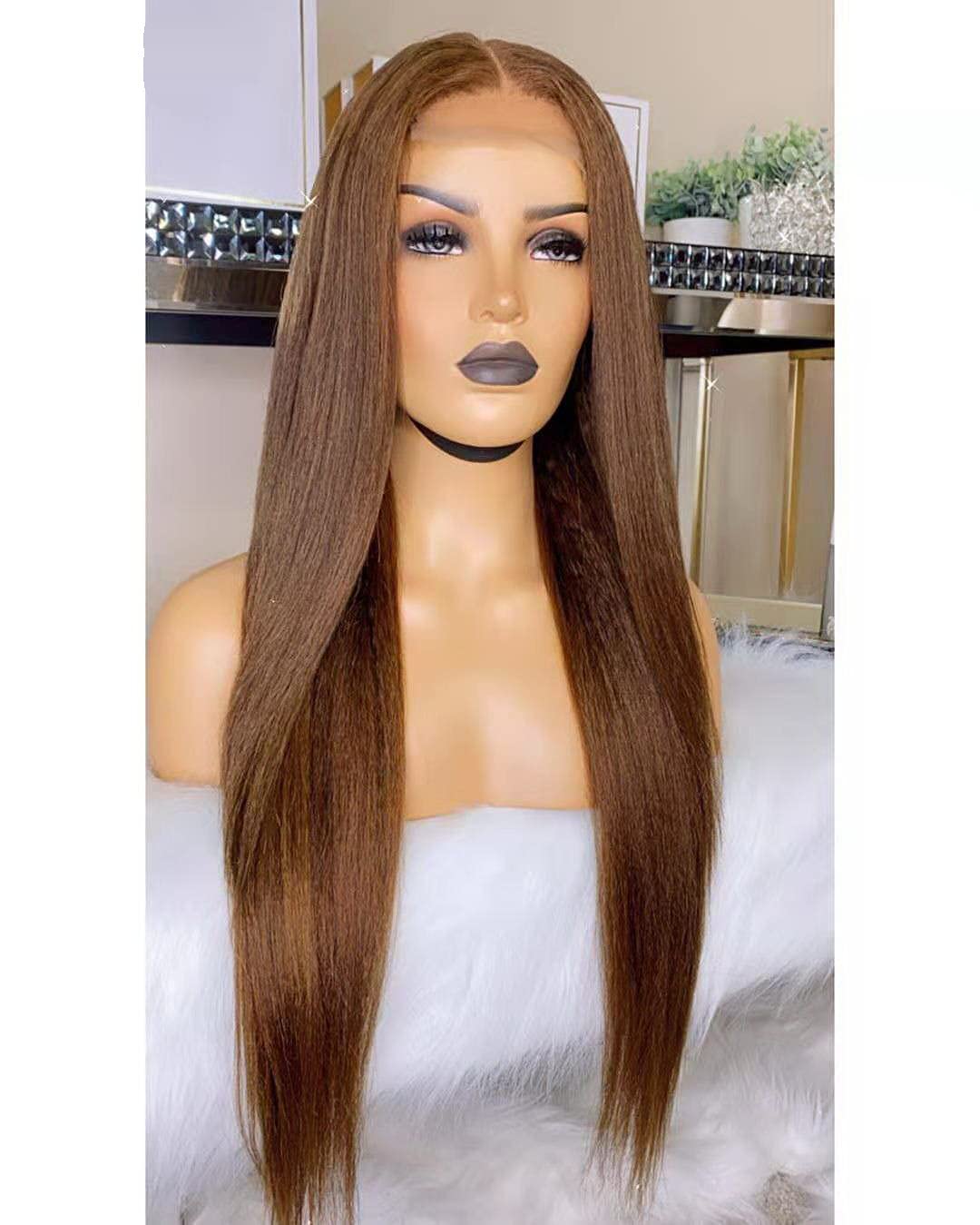 Amazon.com : Yaki Straight Dark Brown Transparent Lace Front  display picture 2