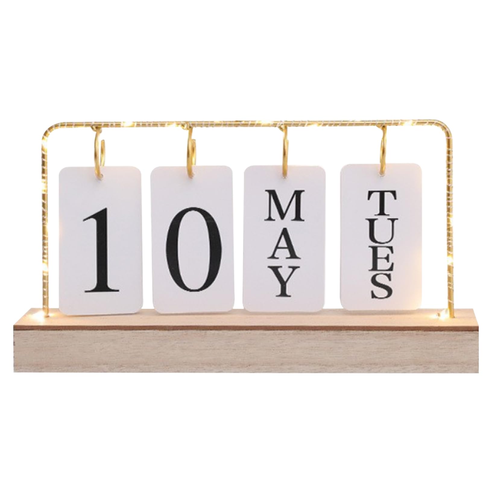 Nuelreva Flip Calendar with Light, Wooden Desk Date Display, Standing Date and Weekly Day Flip Desk Calendar, Reusable Perpetual for Office Bedroom Hotel for