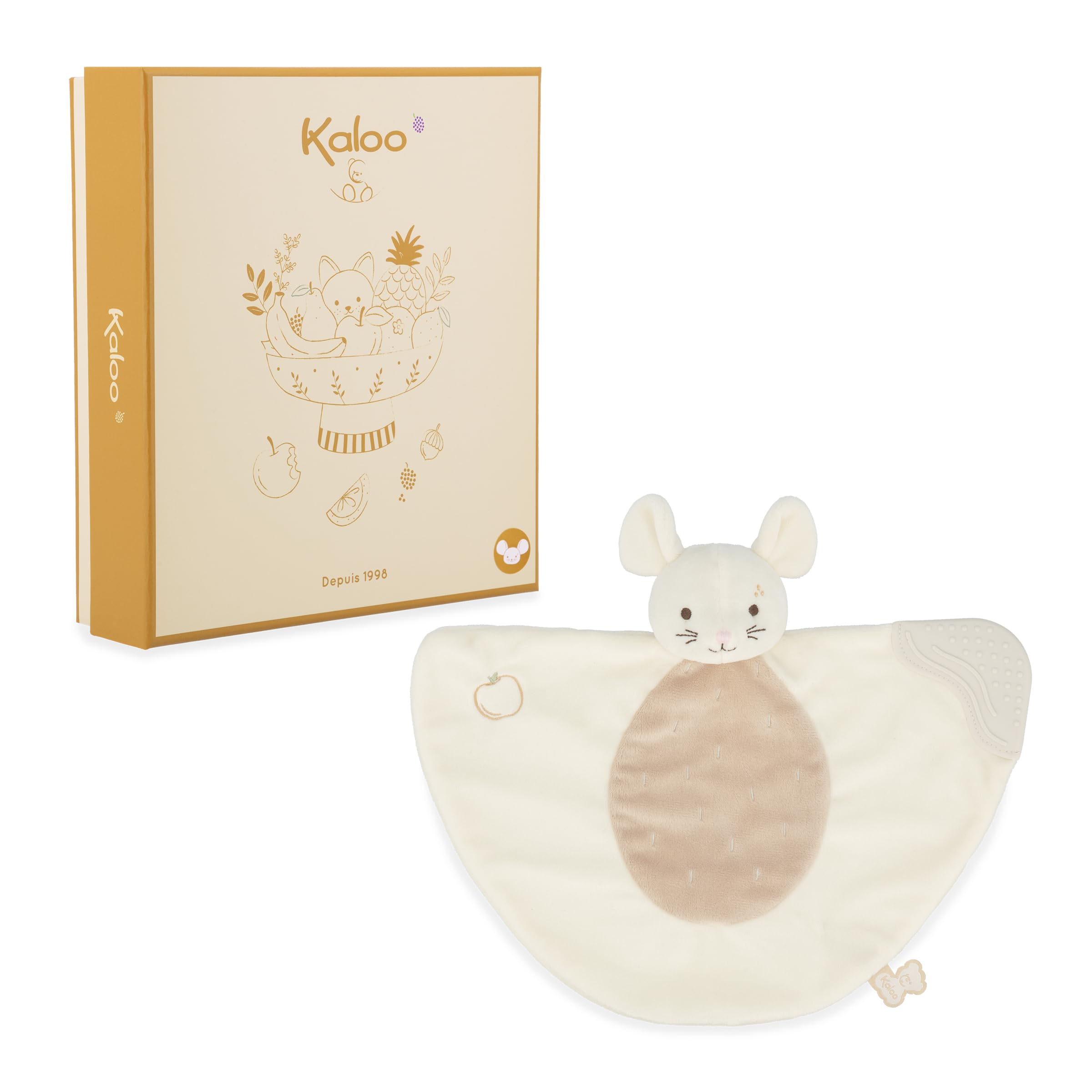 Kaloo - Doudou de Dentition Souris – Jouet Bébé en Micro-​Velours et Silicone Souple - Soulage les Gencives - Matières Recyclées - Cadeau Naissance - Lavable - Dès 6 Mois - K208002