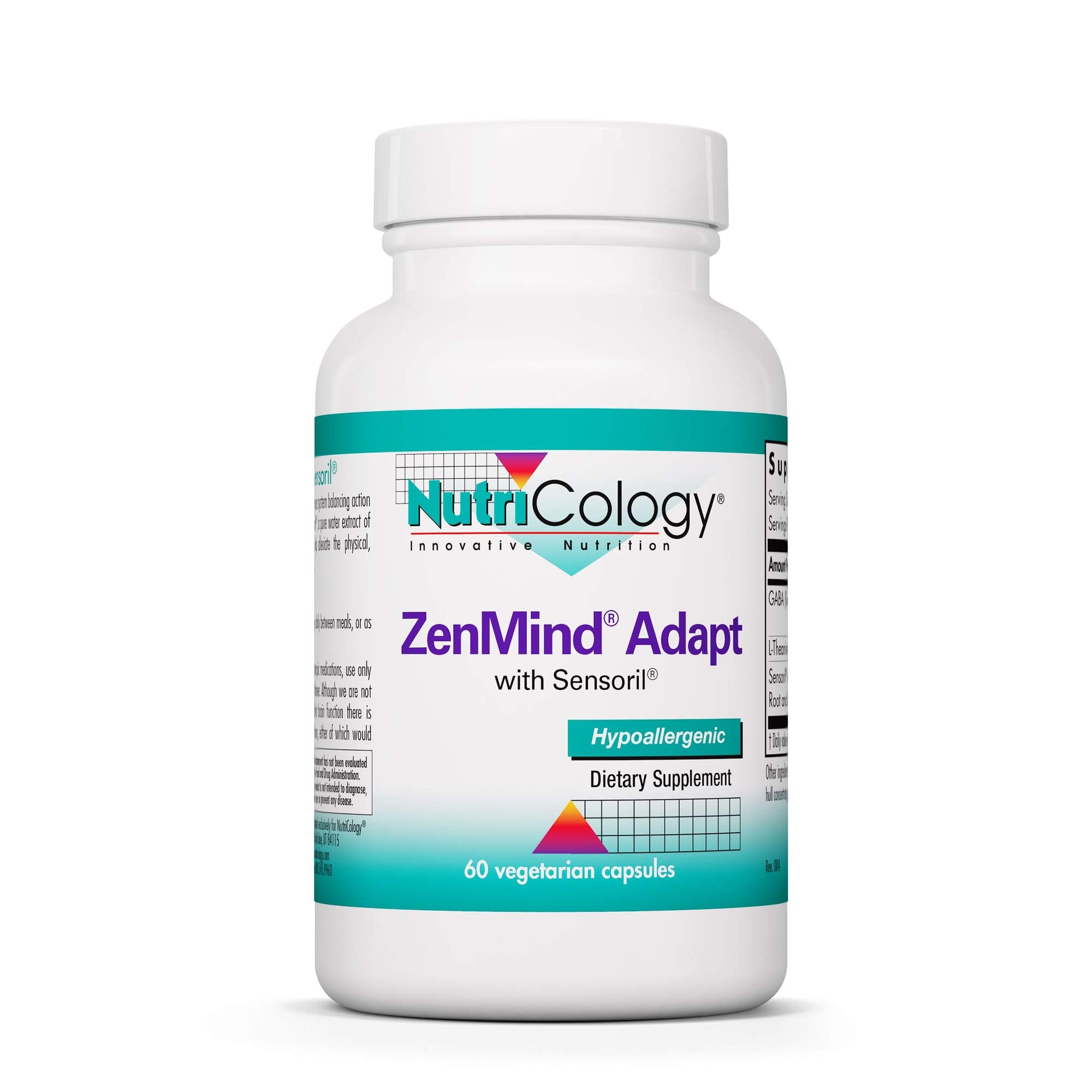 Nutricology Zen Adapt Supplement - Stress Support Blend, Sensoril Ashwagandha, GABA, L-Theanine, Hypoallergenic, Vegetarian Capsules - 60 Count