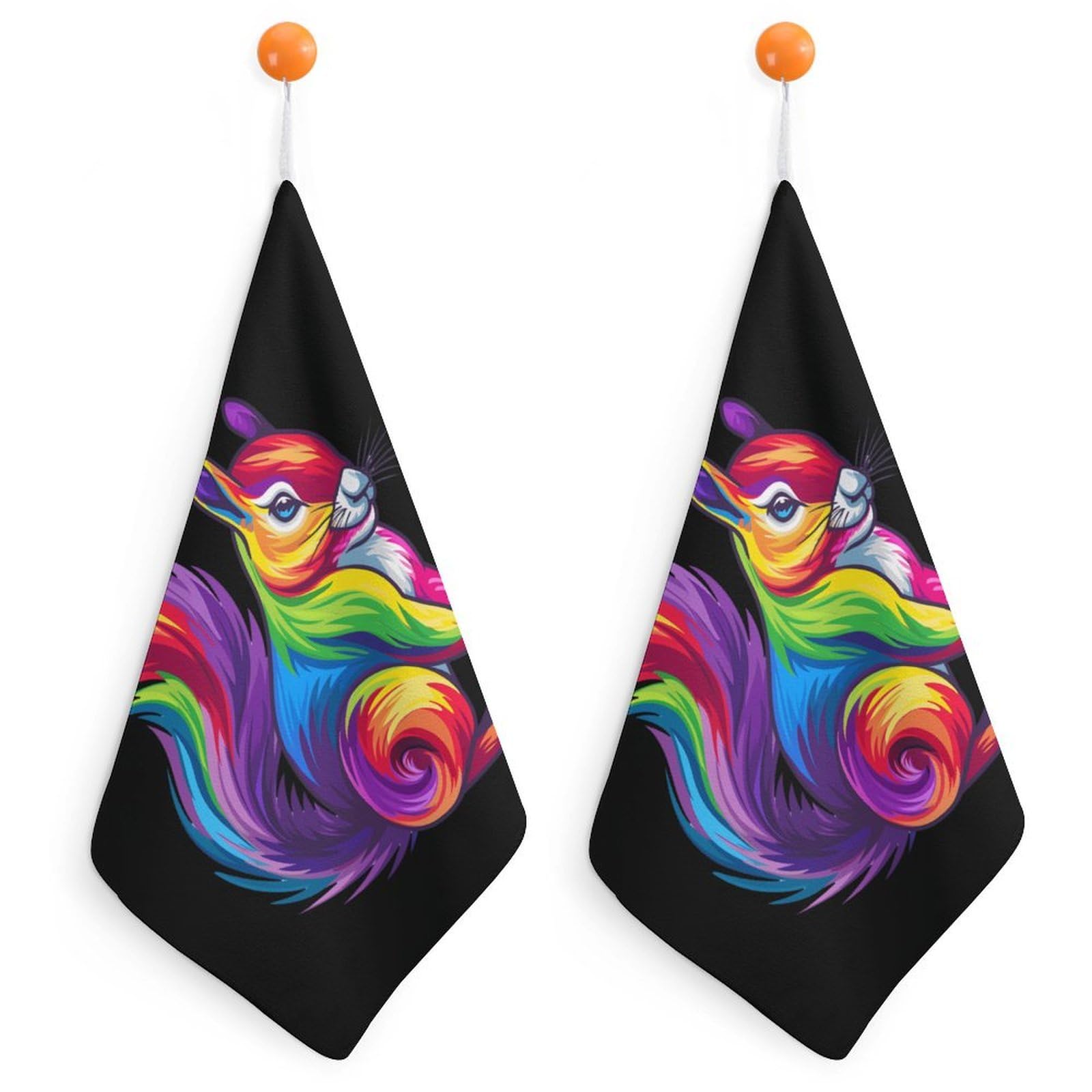 CGSBNGHA Cute Rainbow Squirrel Hand Towel Hanging Face Towels Cleaning Cloths Handkerchief for Bathroom Kitchen