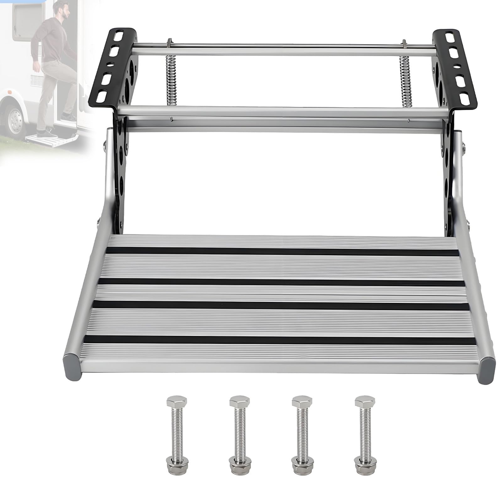 Feiphla Manual(Led) Heavy Duty Aluminum Alloy Electric Folding Rv Step With Led Light, Automatic Folding Caravan Stairs For Campervans And Travel Trailers 1Step
