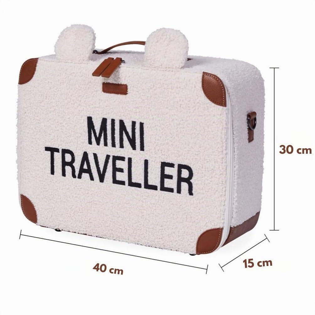CHILDHOME, Valigia per bambini, Week-end, Dimensione cabina, Compatta, Solida, Maniglia per il trasporto, Etichetta con nome, Design, Materiale morbido, Mini Traveller, Teddy Ecru